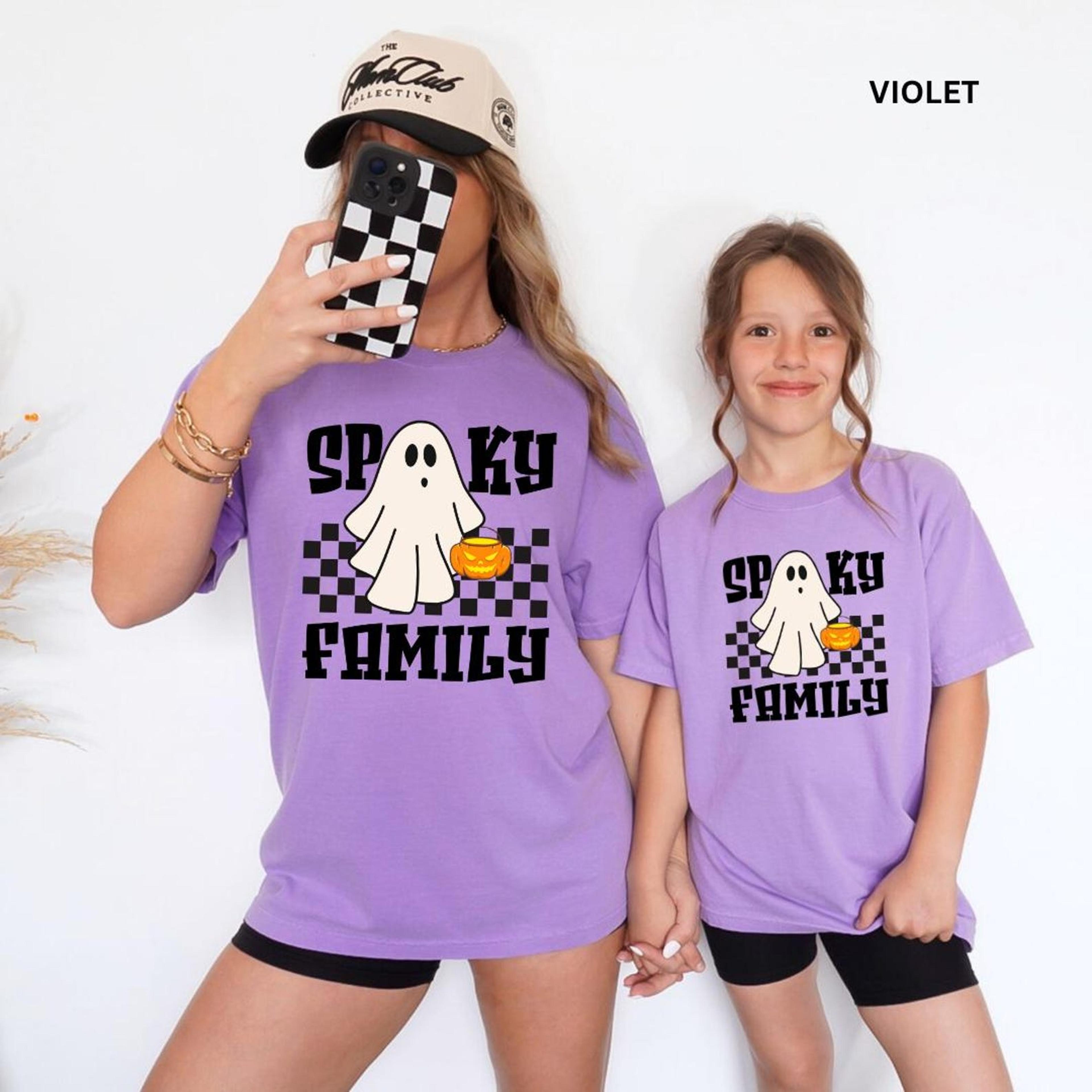 vintage halloween mother & child shirts, comfort colors matching mom kids tees, spooky ghost fall pumpkin patch outfit g