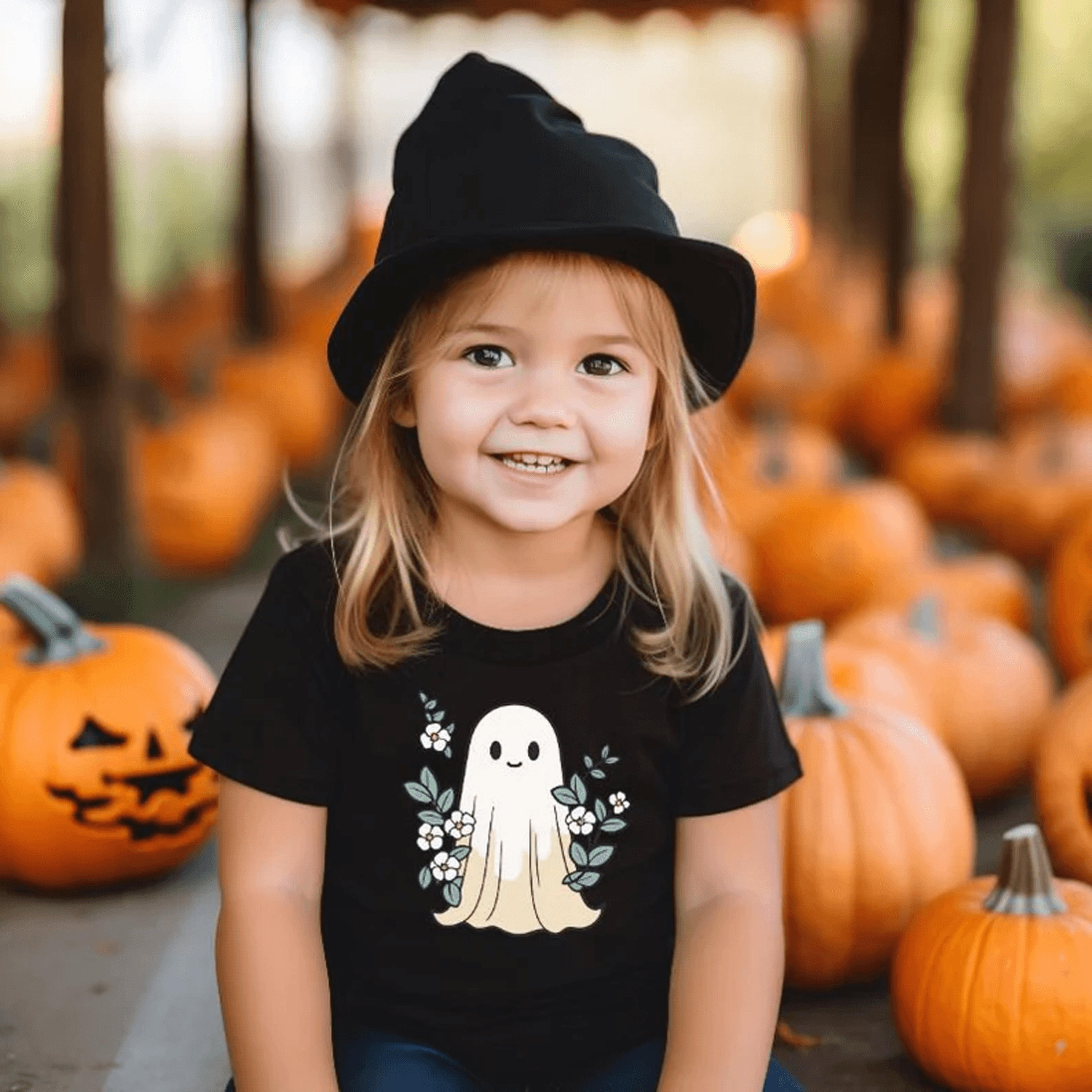 cute ghost kids halloween shirt, floral boo toddler tee, spooky family halloween outfit, trick or treat kids gift