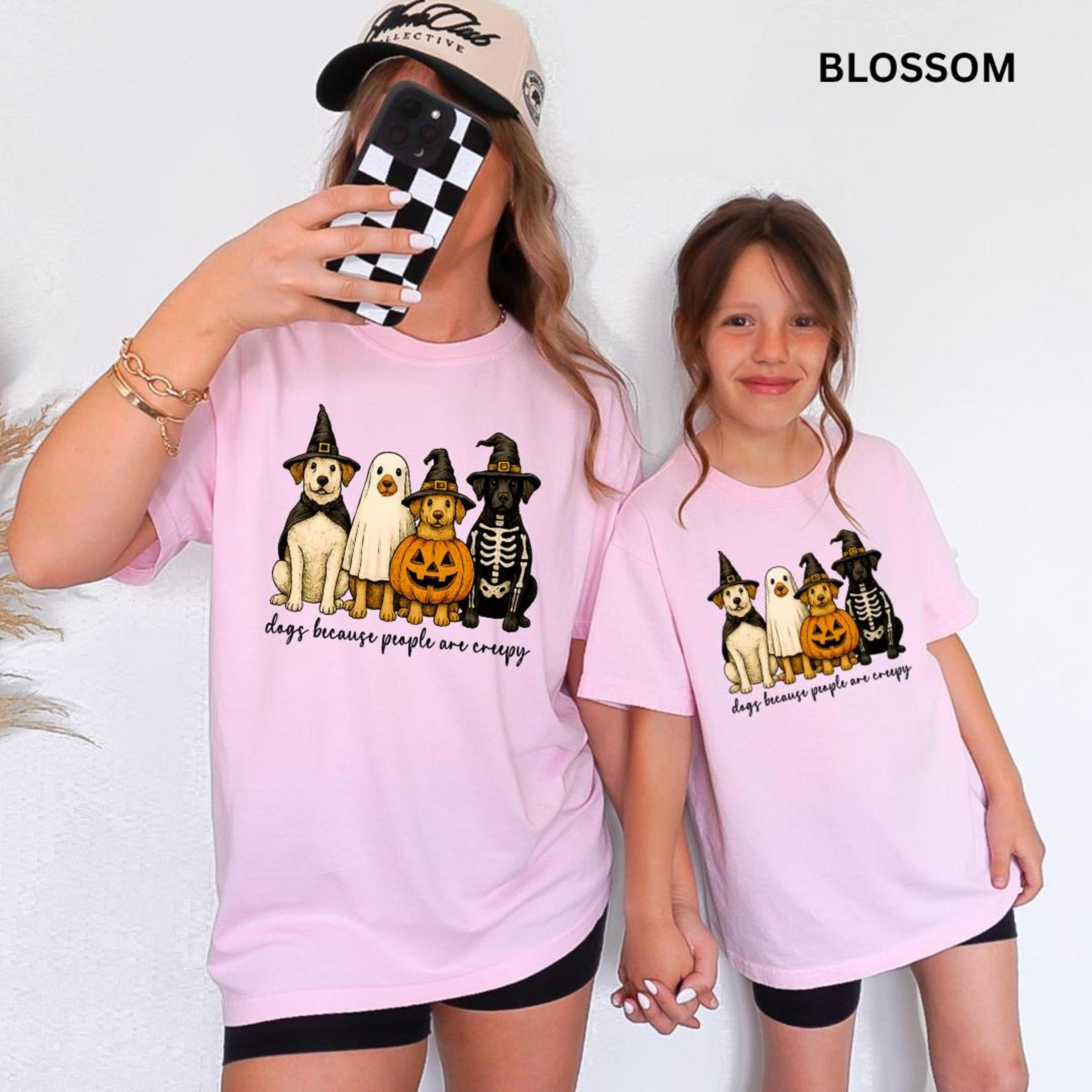 mommy and me halloween shirts, comfort colors spooky mama mini tees, matching mother daughter ghost fall outfit