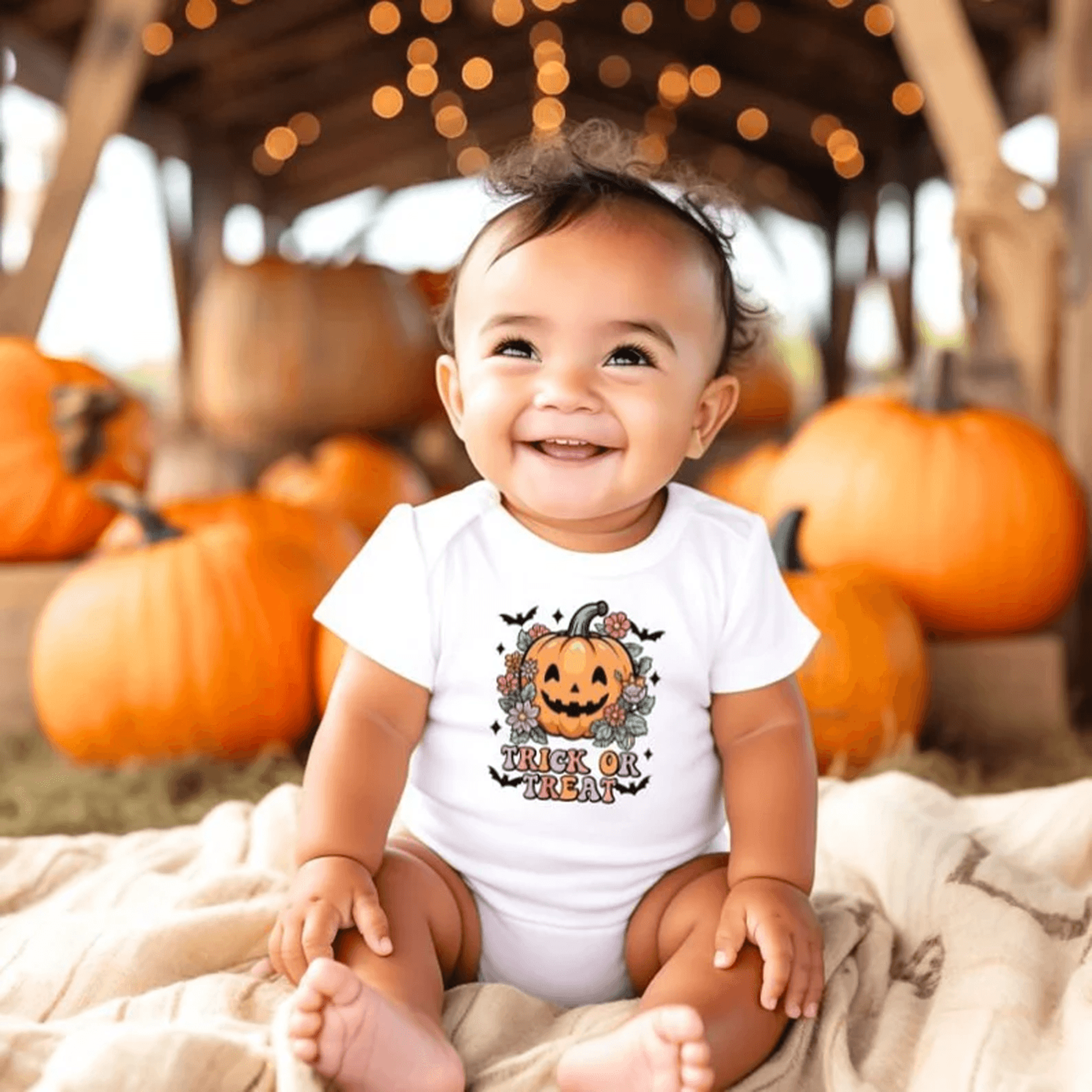 trick or treat pumpkin kids halloween shirt, floral jack o lantern toddler tee, cute spooky fall halloween outfit