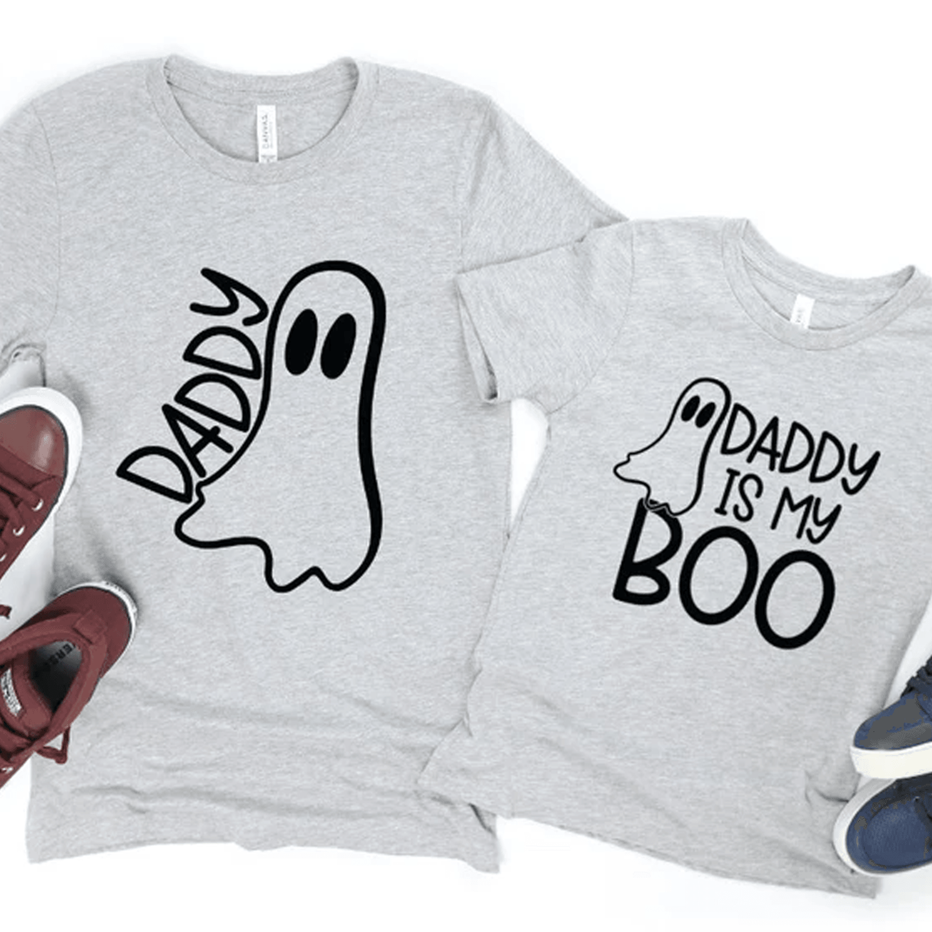daddy is my boo halloween shirts, matching daddy and me ghost tees, father kids family halloween outfit, spooky gift