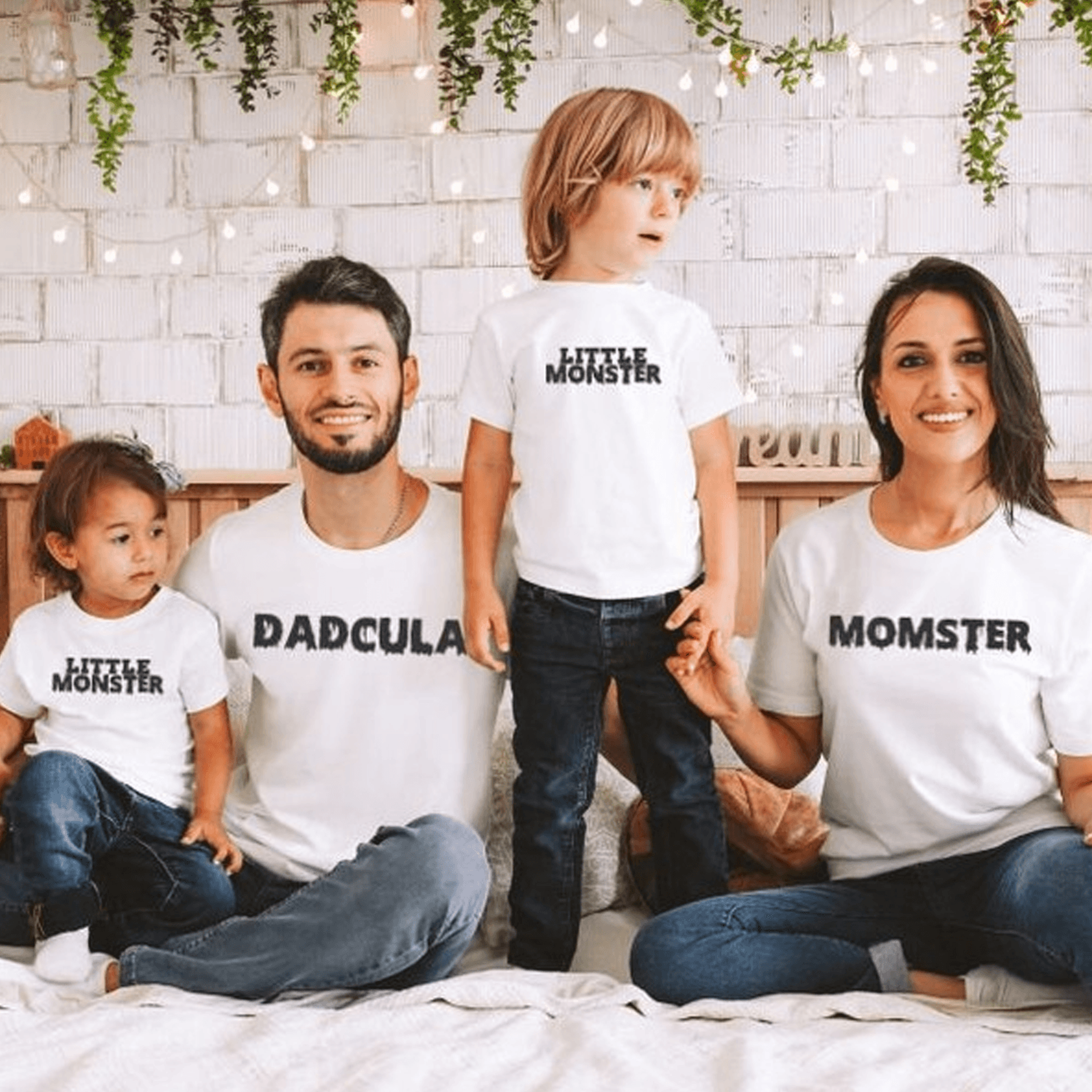 matching family halloween shirts, mom dad kids spooky tees, funny little monster trick or treat family outfit gift