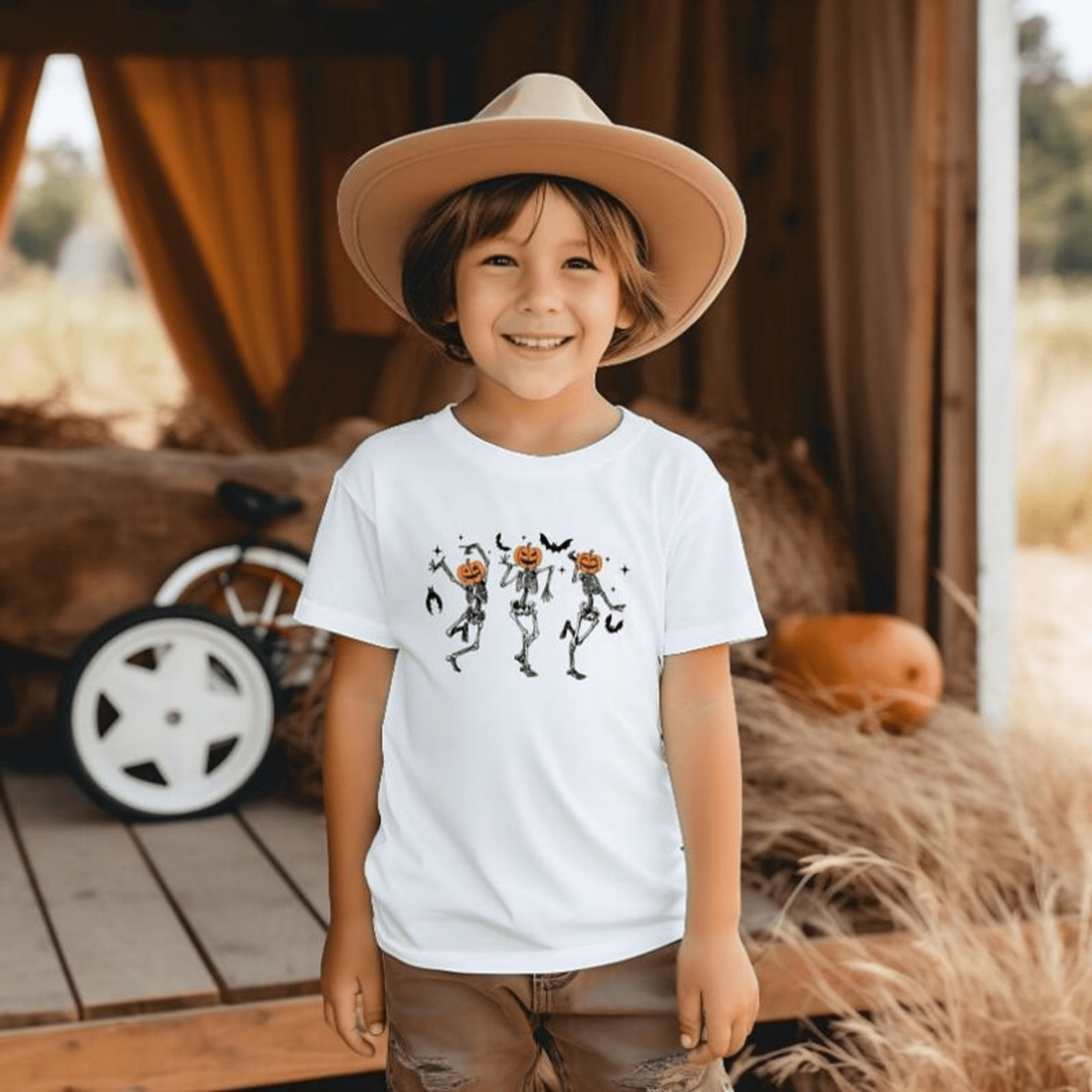 pumpkin head skeleton kids halloween shirt, dancing skeleton toddler tee, spooky trick or treat fall outfit kids gift