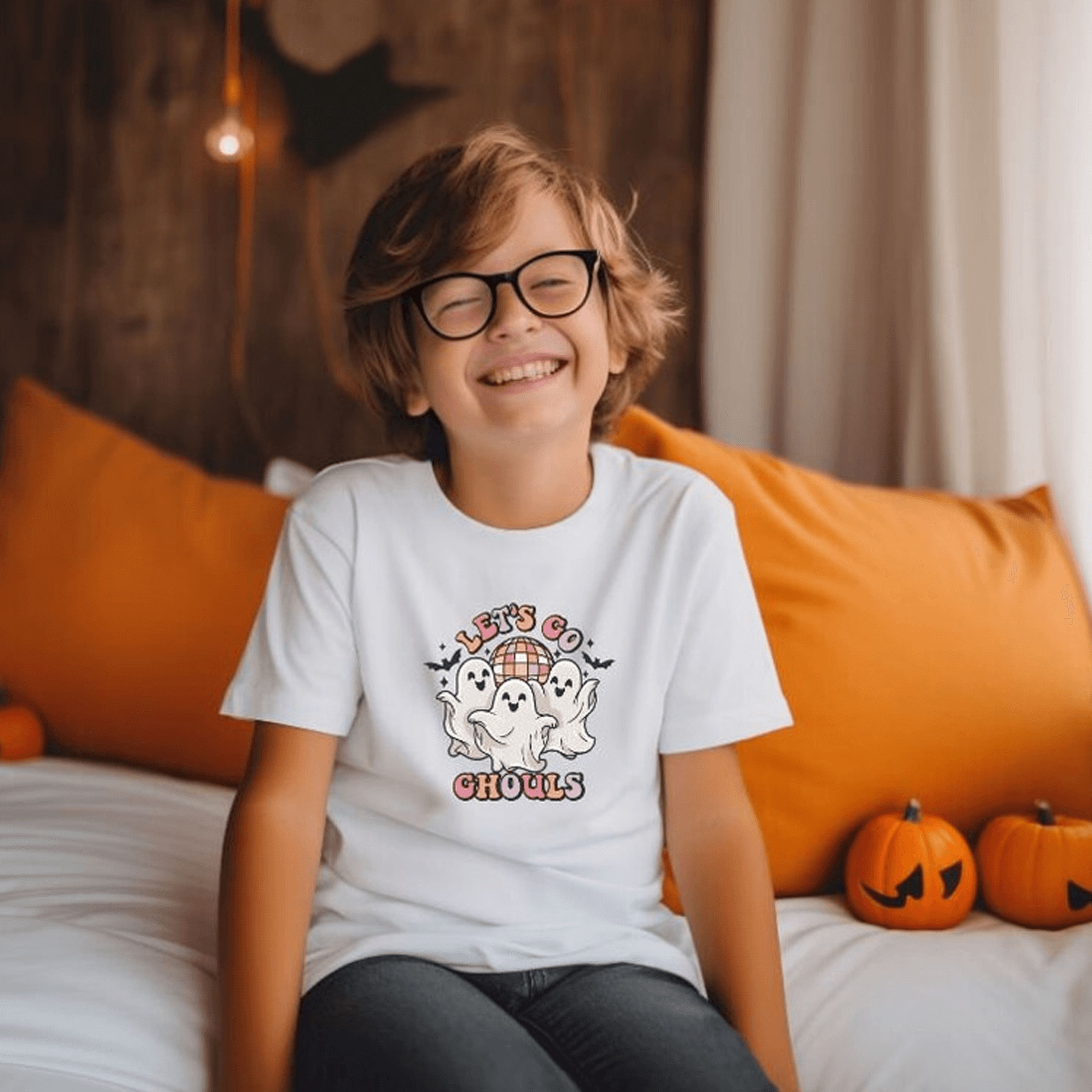 let's go ghouls kids halloween shirt, dancing ghost disco tee, spooky sibling trick or treat toddler halloween outfit