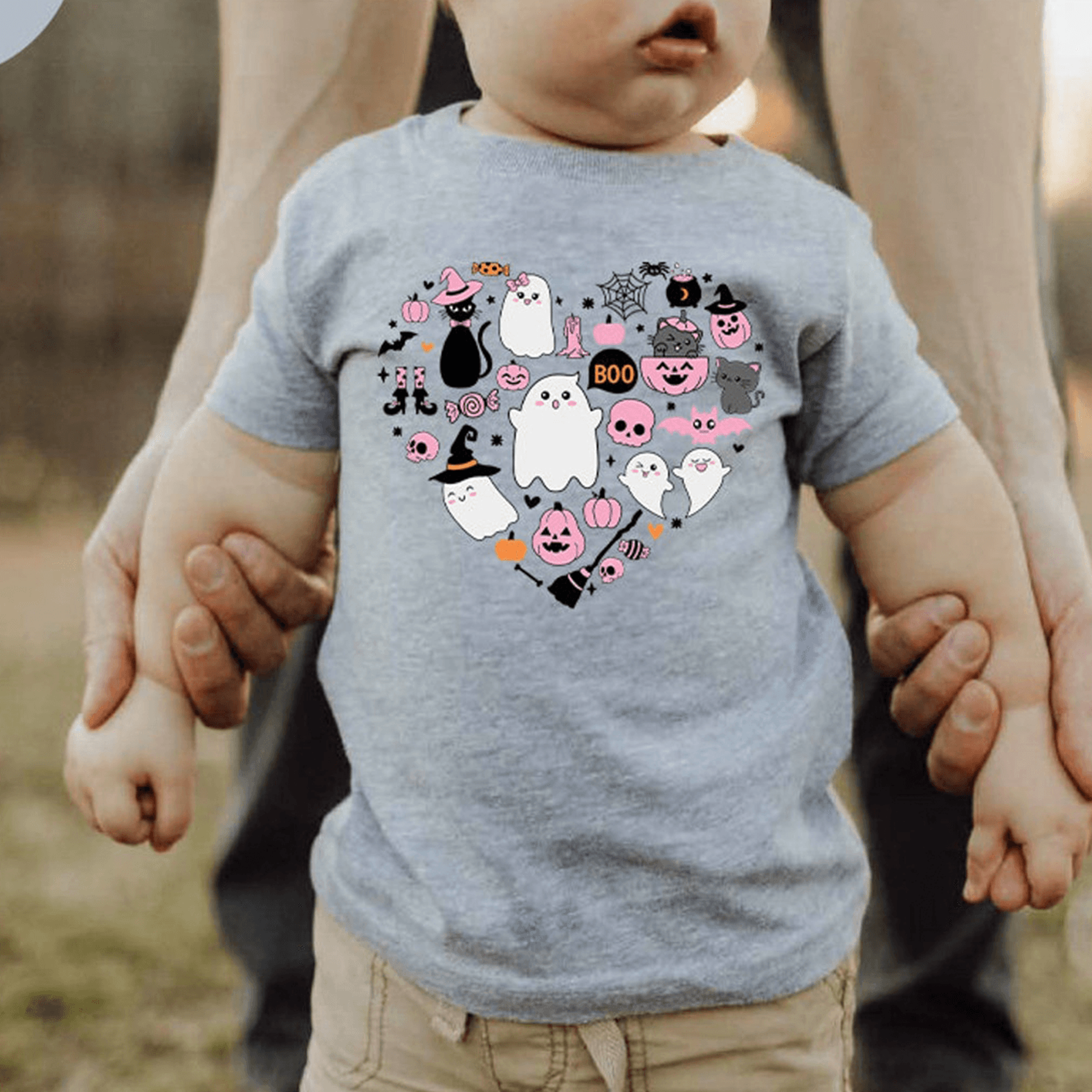 doodle heart halloween baby bodysuit, cute spooky infant outfit, halloween baby shirt, trick or treat baby gift