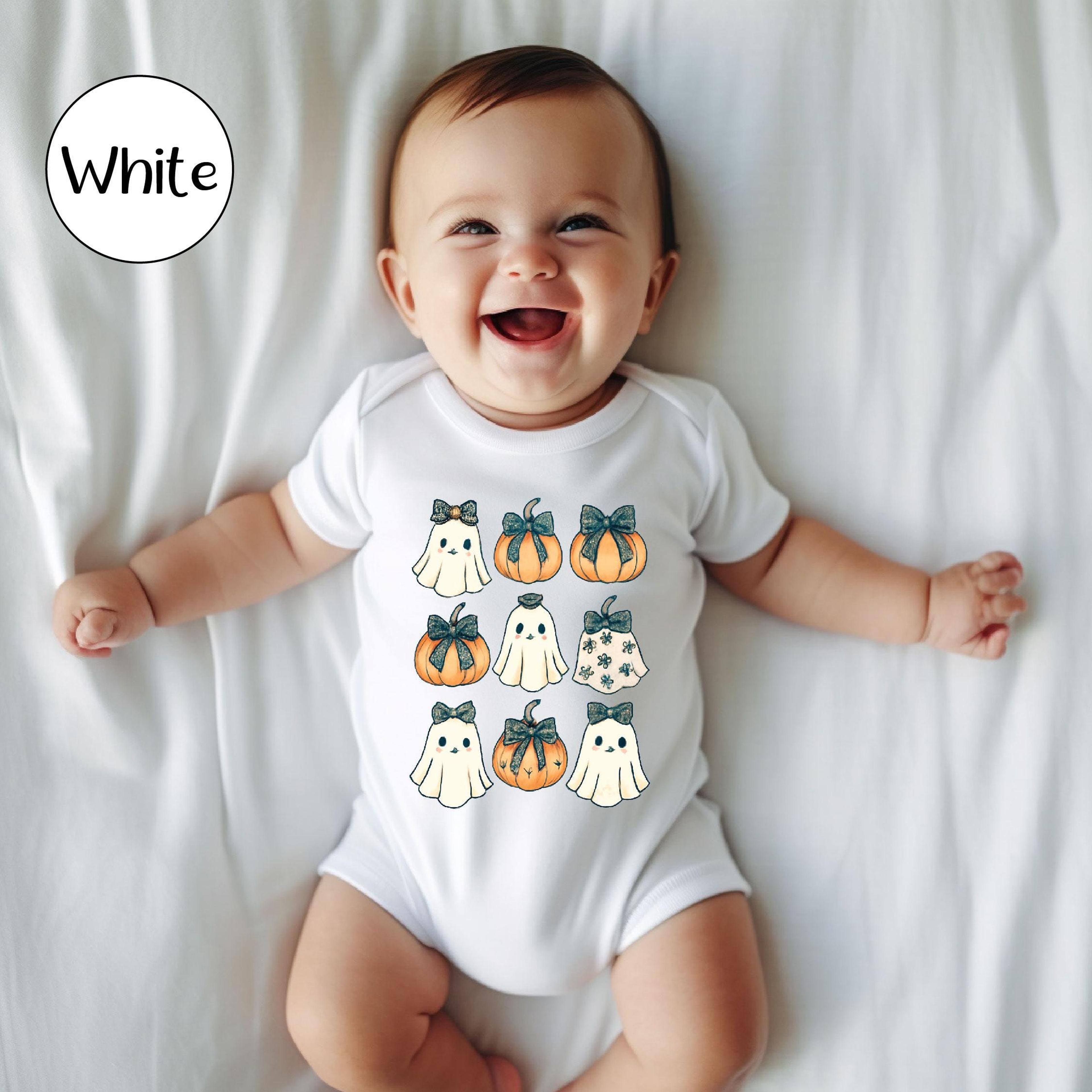 halloween ghost pumpkin baby bodysuit, cute spooky infant outfit, first halloween shirt, trick or treat baby gift