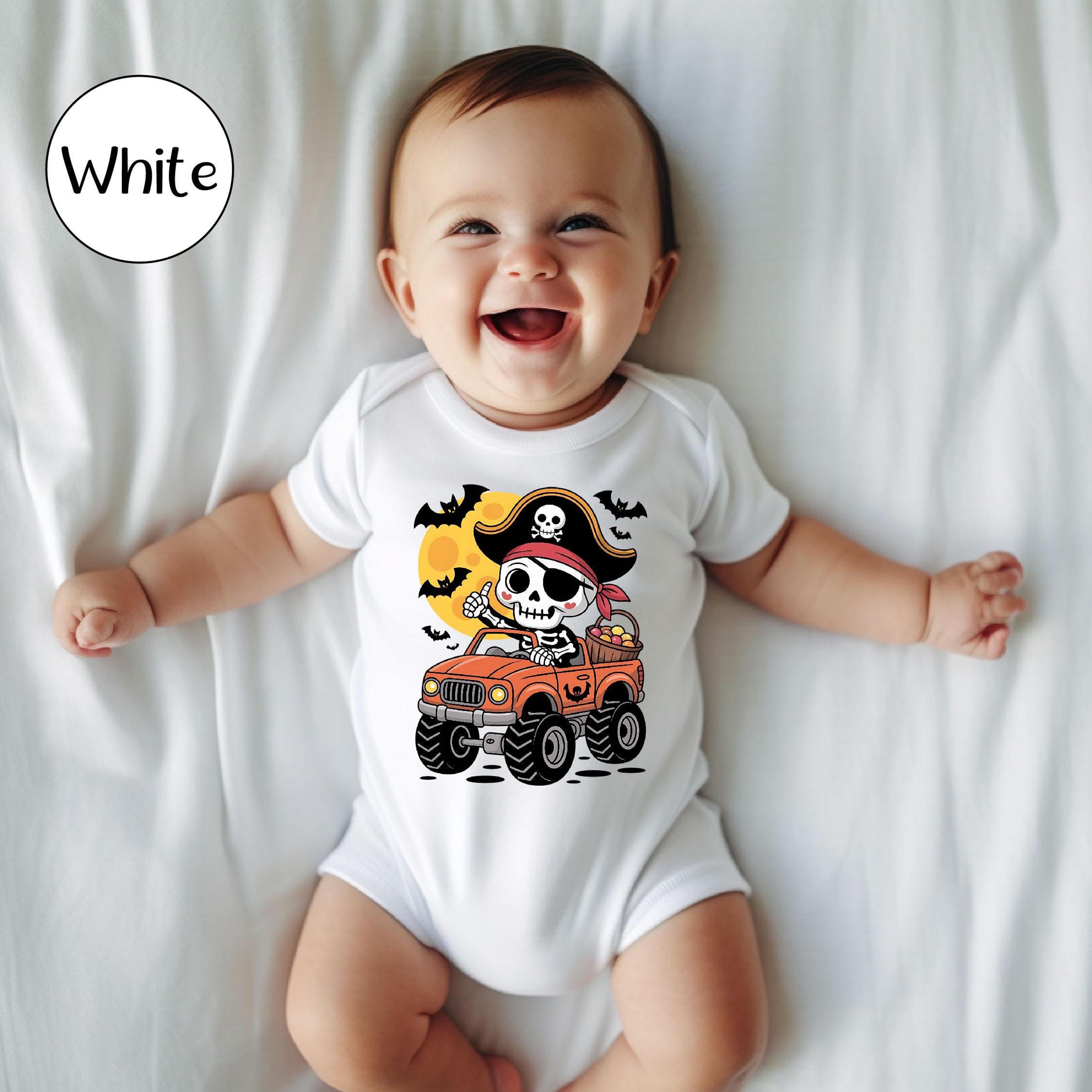 pirate skeleton baby bodysuit, spooky halloween infant outfit, funny pirate baby shirt, trick or treat gift for kids