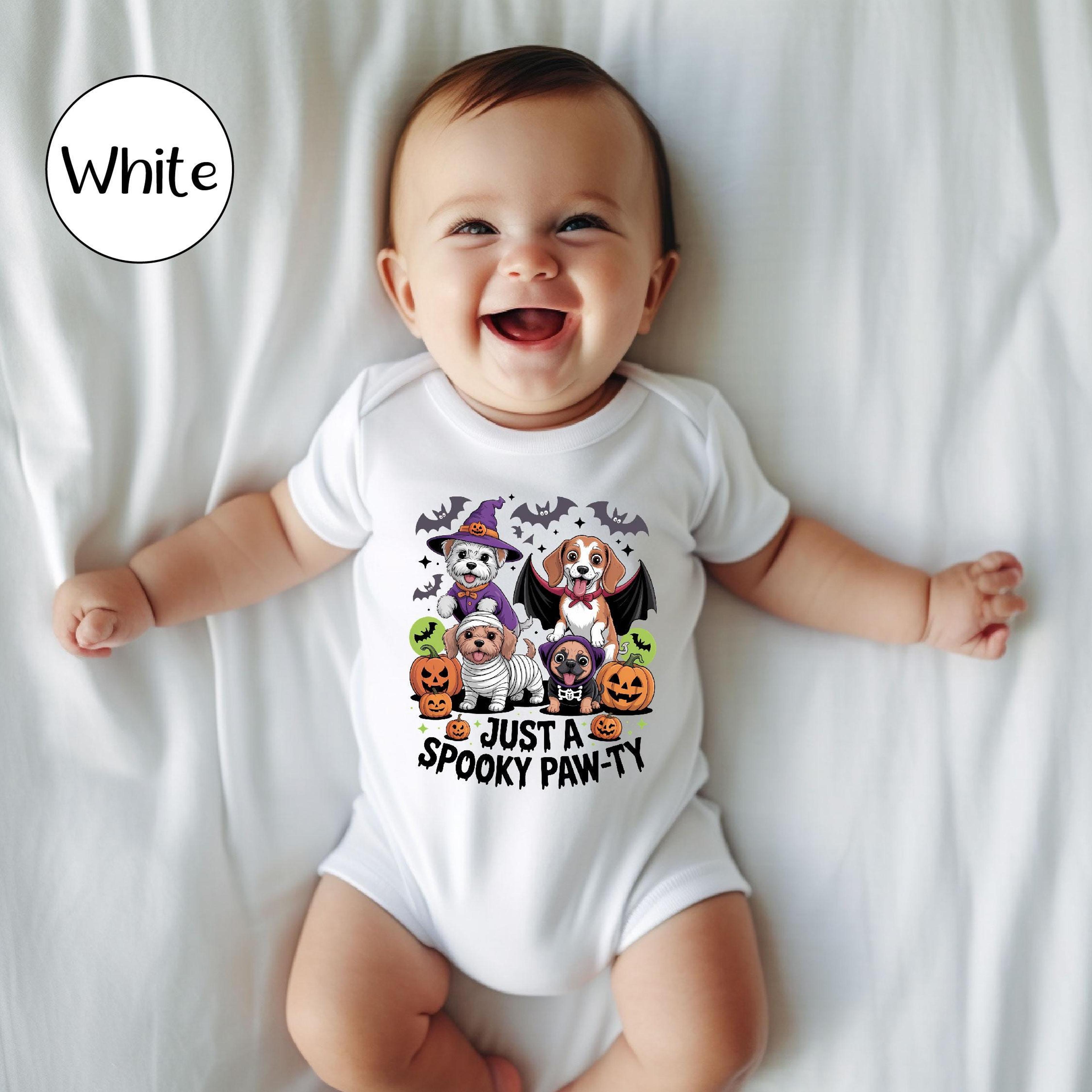 just a spooky pawty baby bodysuit, halloween dog shirt, cute puppy infant outfit, trick or treat baby gift