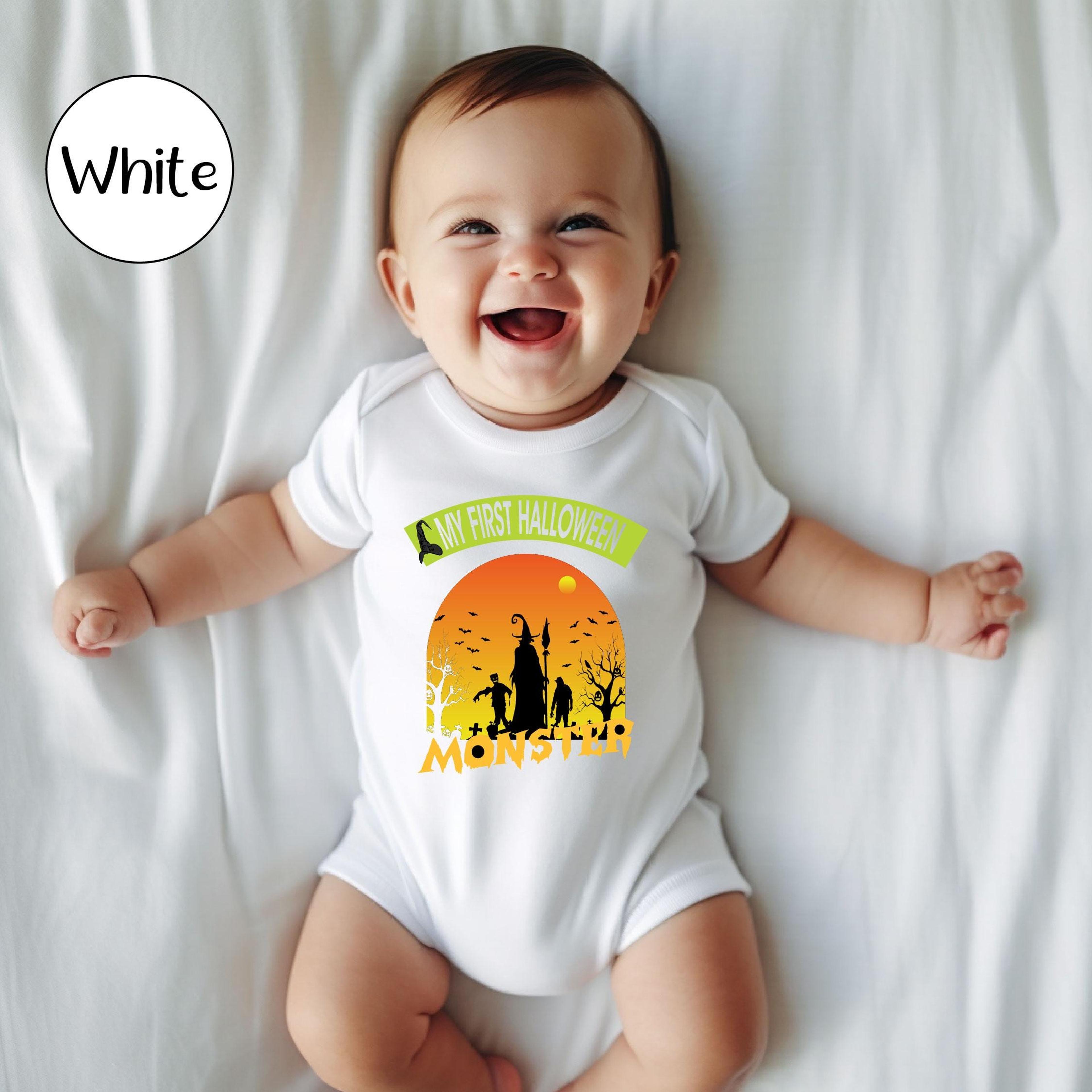my first halloween monster baby bodysuit, cute spooky infant outfit, halloween baby shirt, trick or treat gift