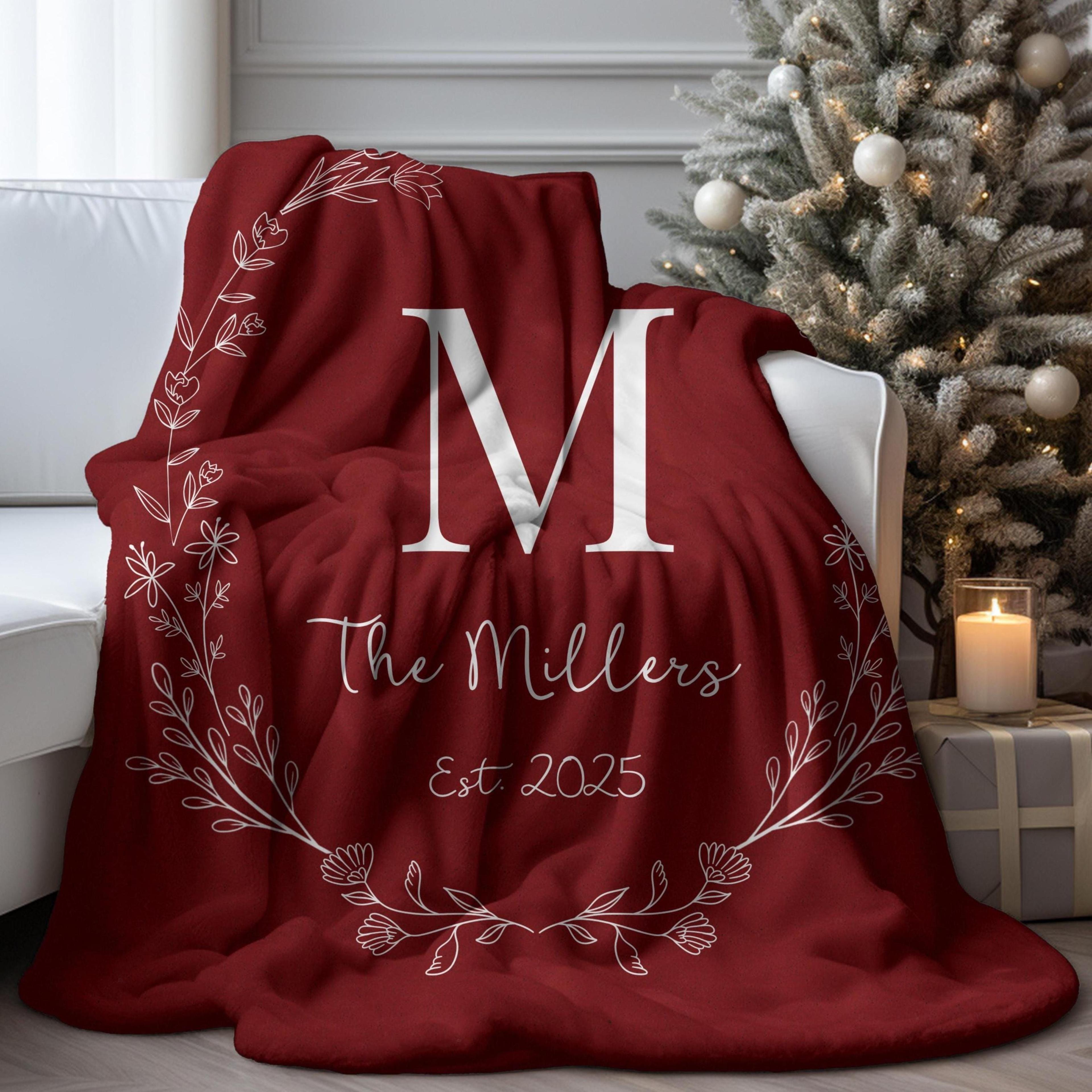 personalized monogram minky or sherpa blanket, custom family name throw, cozy wedding anniversary & housewarming gift