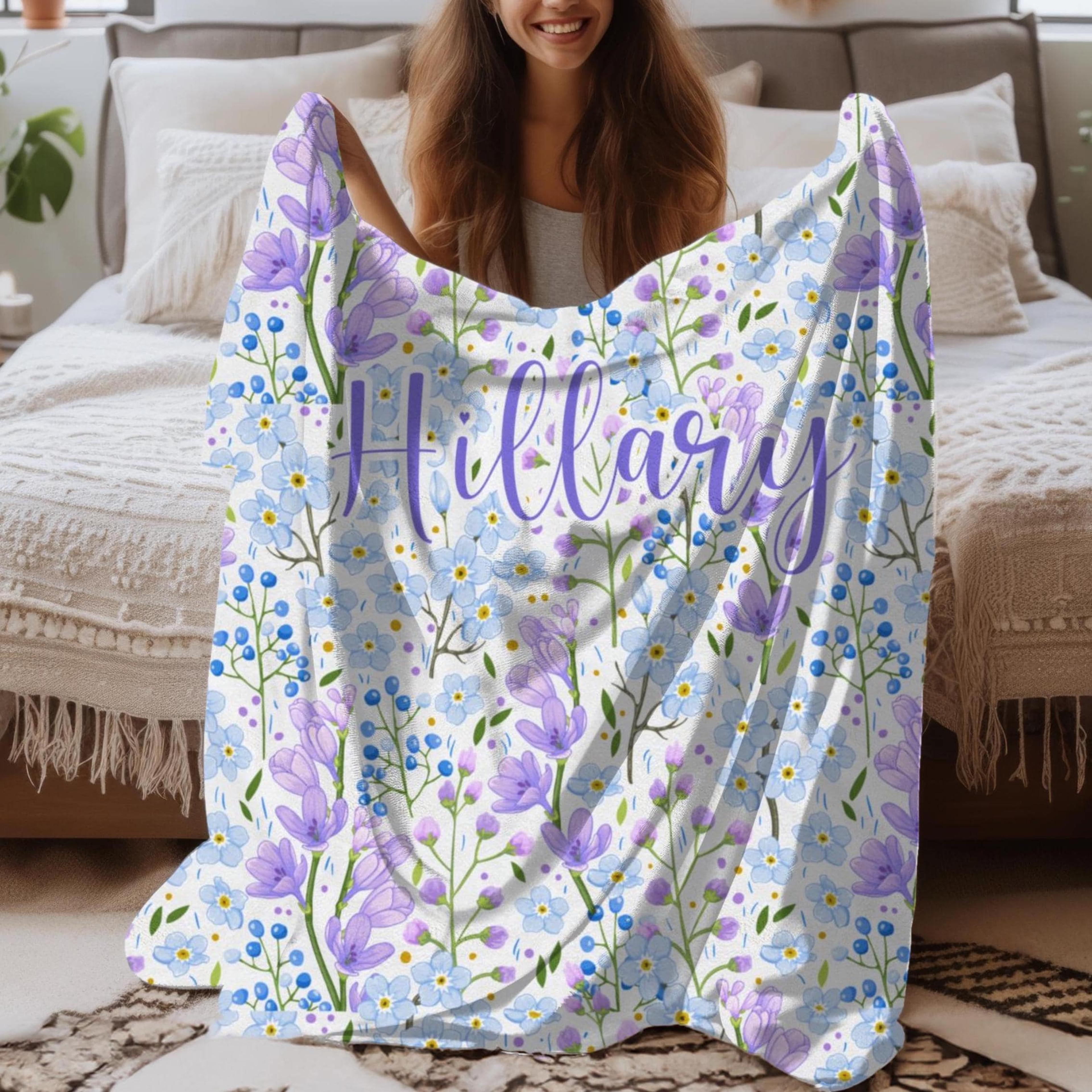 personalized lavender floral minky blanket, custom name baby girl throw, purple nursery decor, baby shower & newborn gif