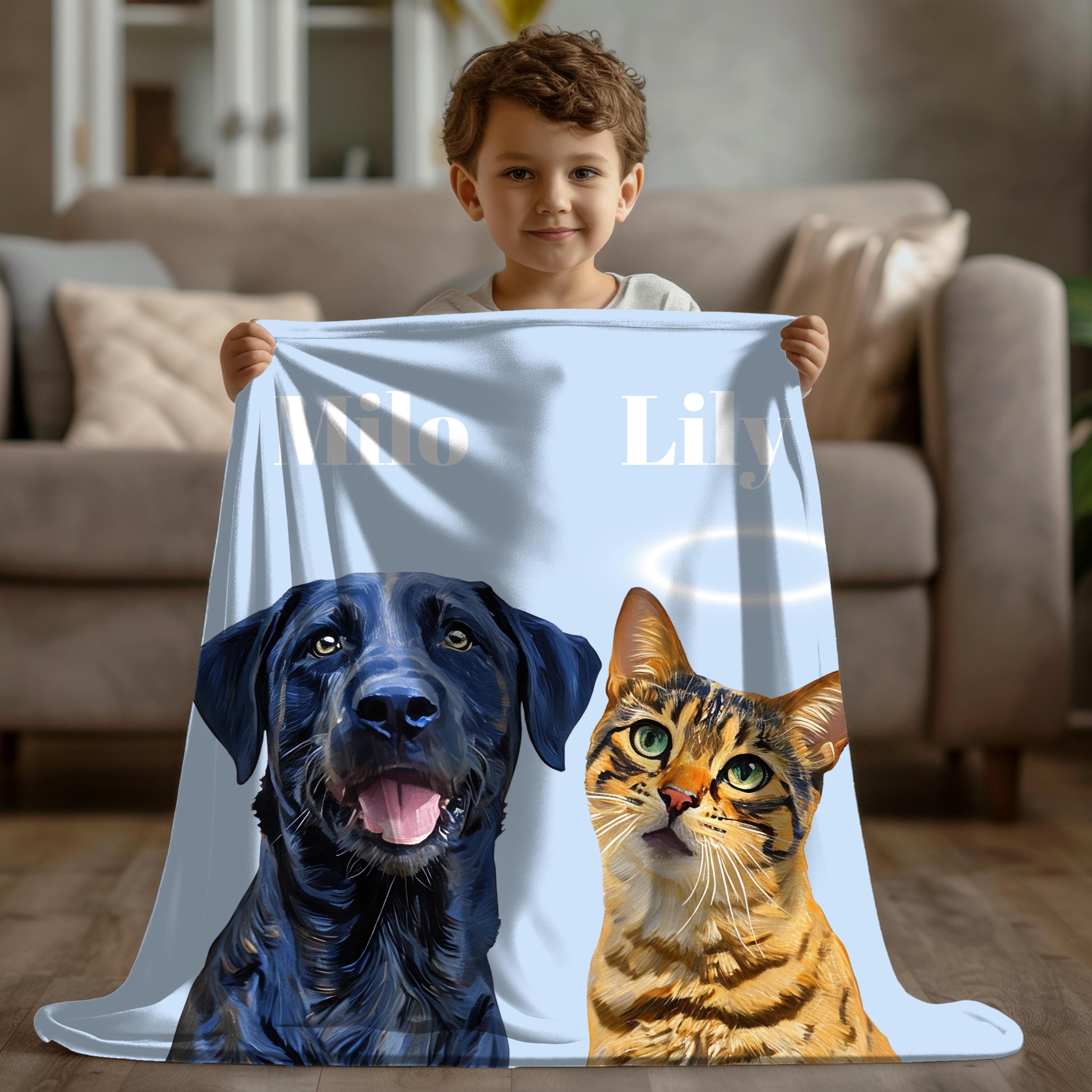 personalized pet portrait blanket, custom dog cat photo plush throw, pet memorial keepsake, unique gift for pet lovers