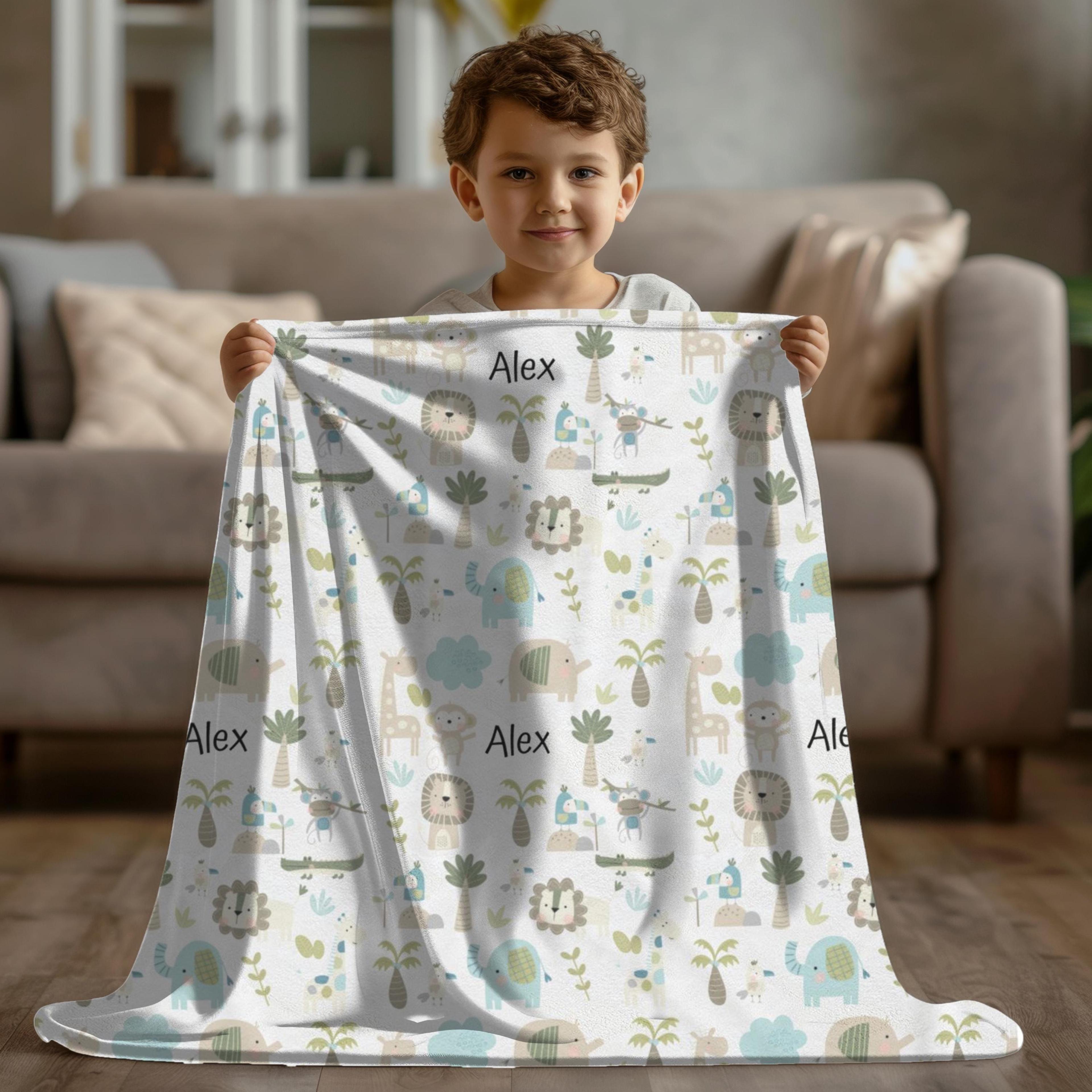 safari jungle animals baby blanket, cute lion giraffe elephant nursery throw, newborn baby shower gift for boy & girl