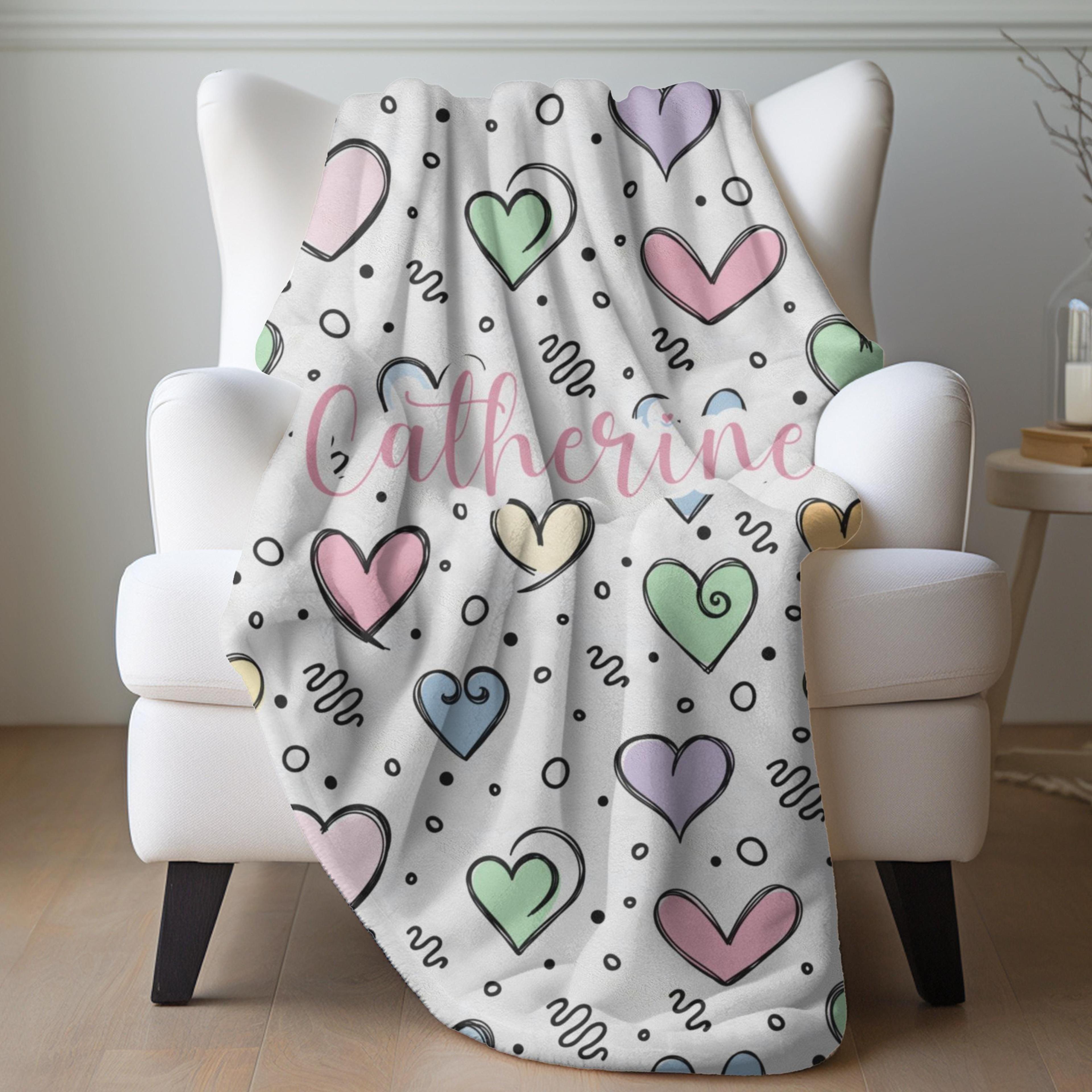 colorful heart pattern velveteen plush blanket, rainbow love throw, cozy valentine gift for her & romantic home decor