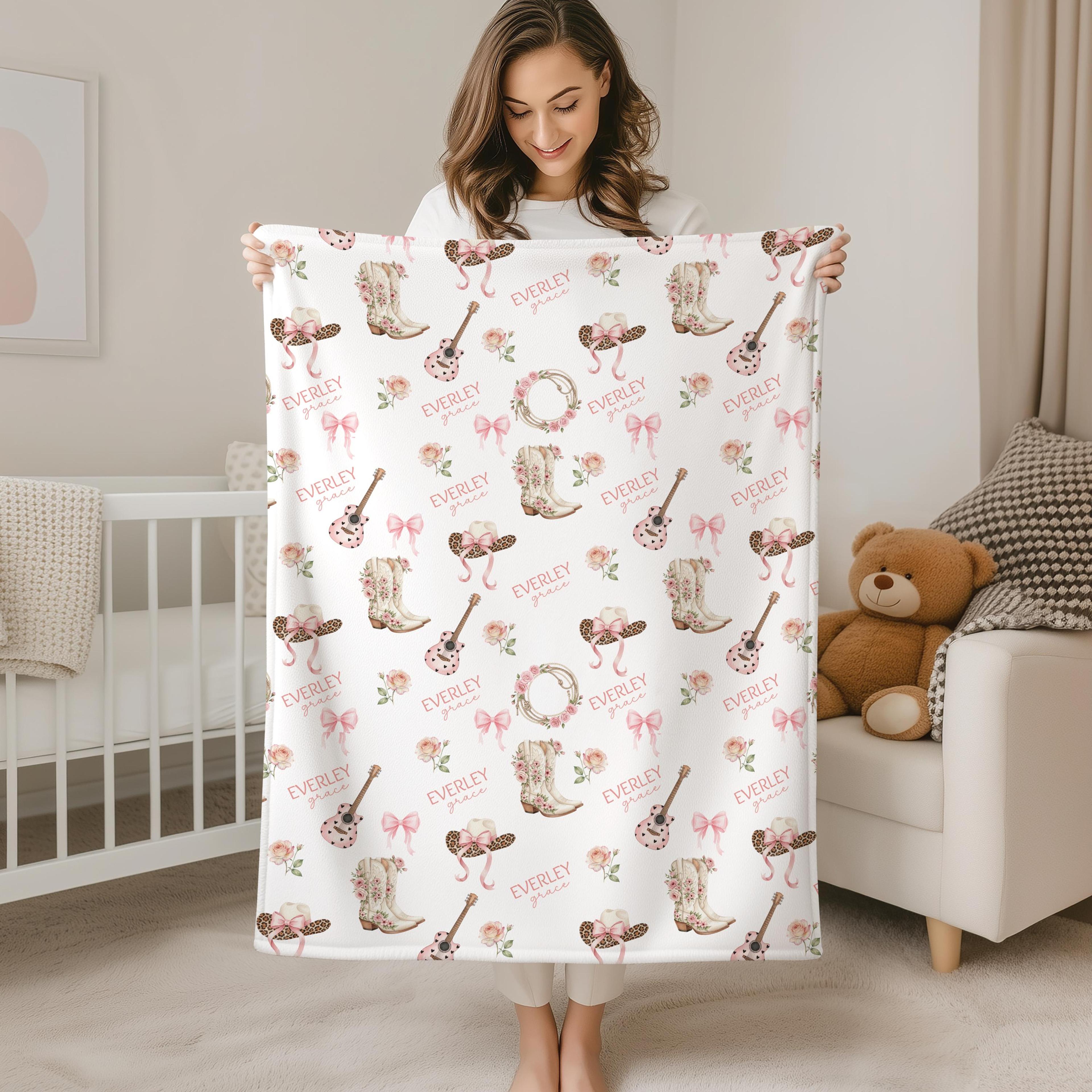 personalized western sherpa blanket, custom name cowboy baby blanket, rodeo nursery decor, baby shower & first birthday