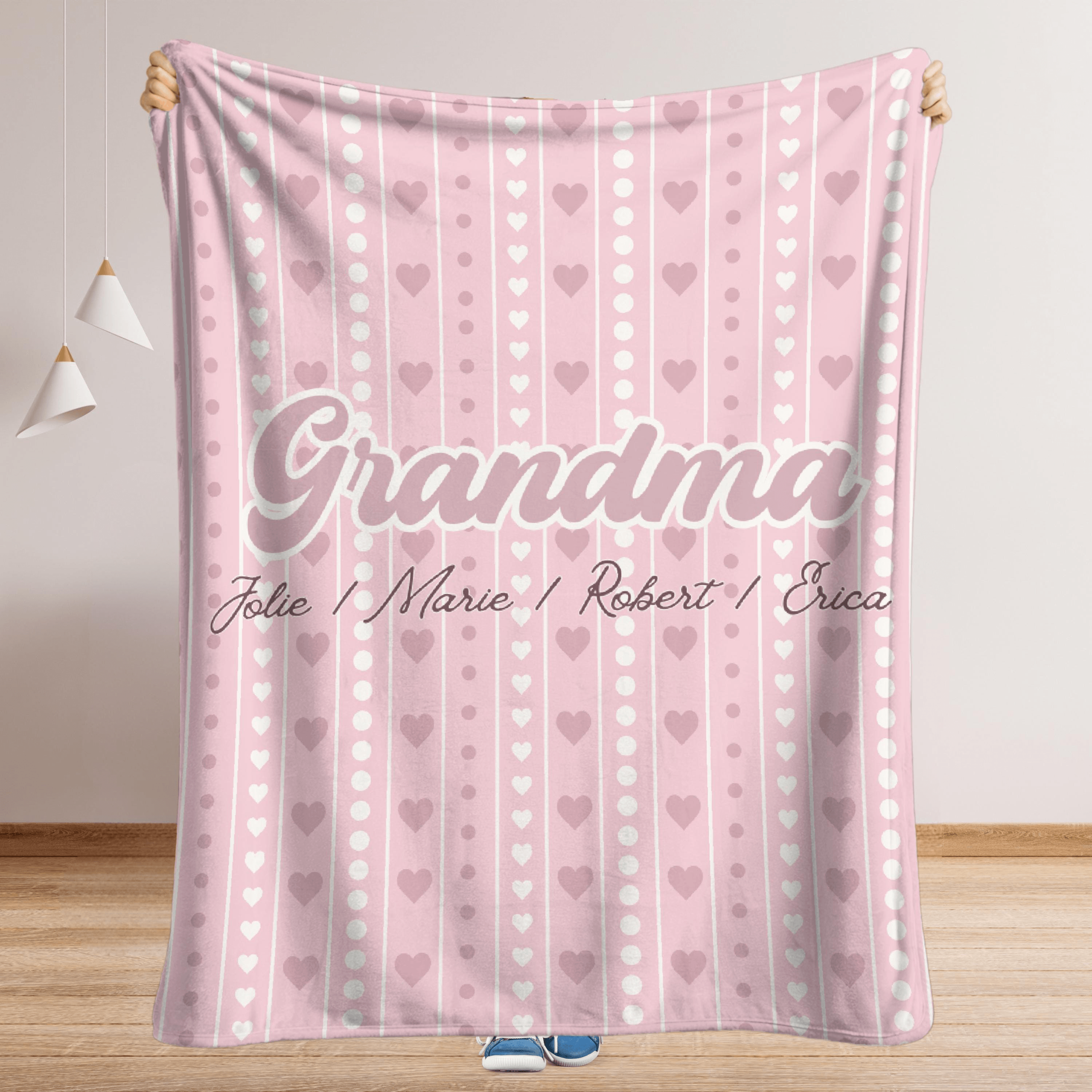 custom grandma sherpa blanket with grandkids names, personalized family gift for grandma, mother's day birthday keepsake