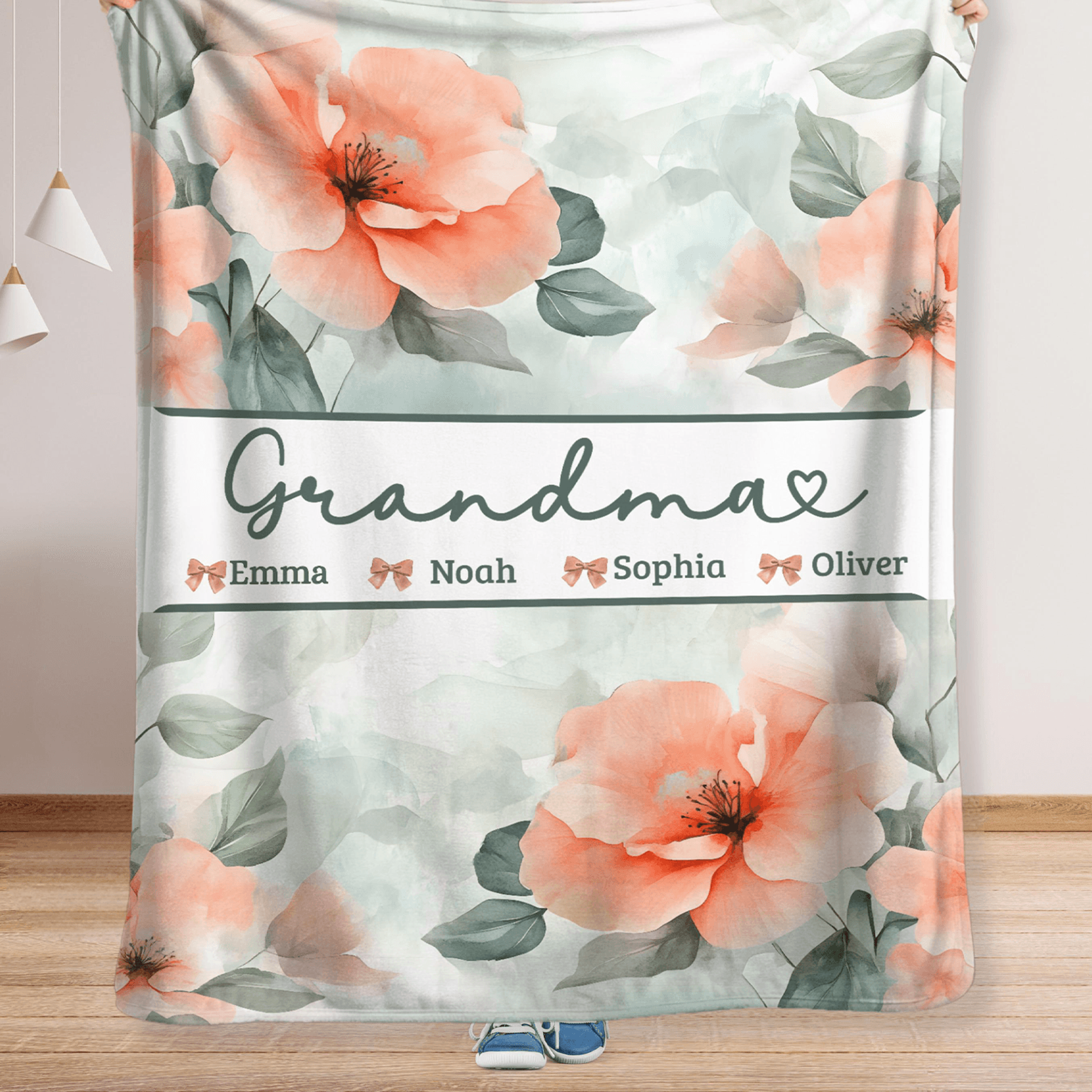 personalized grandma sherpa blanket with grandkids names, custom family keepsake, mother's day birthday christmas gift