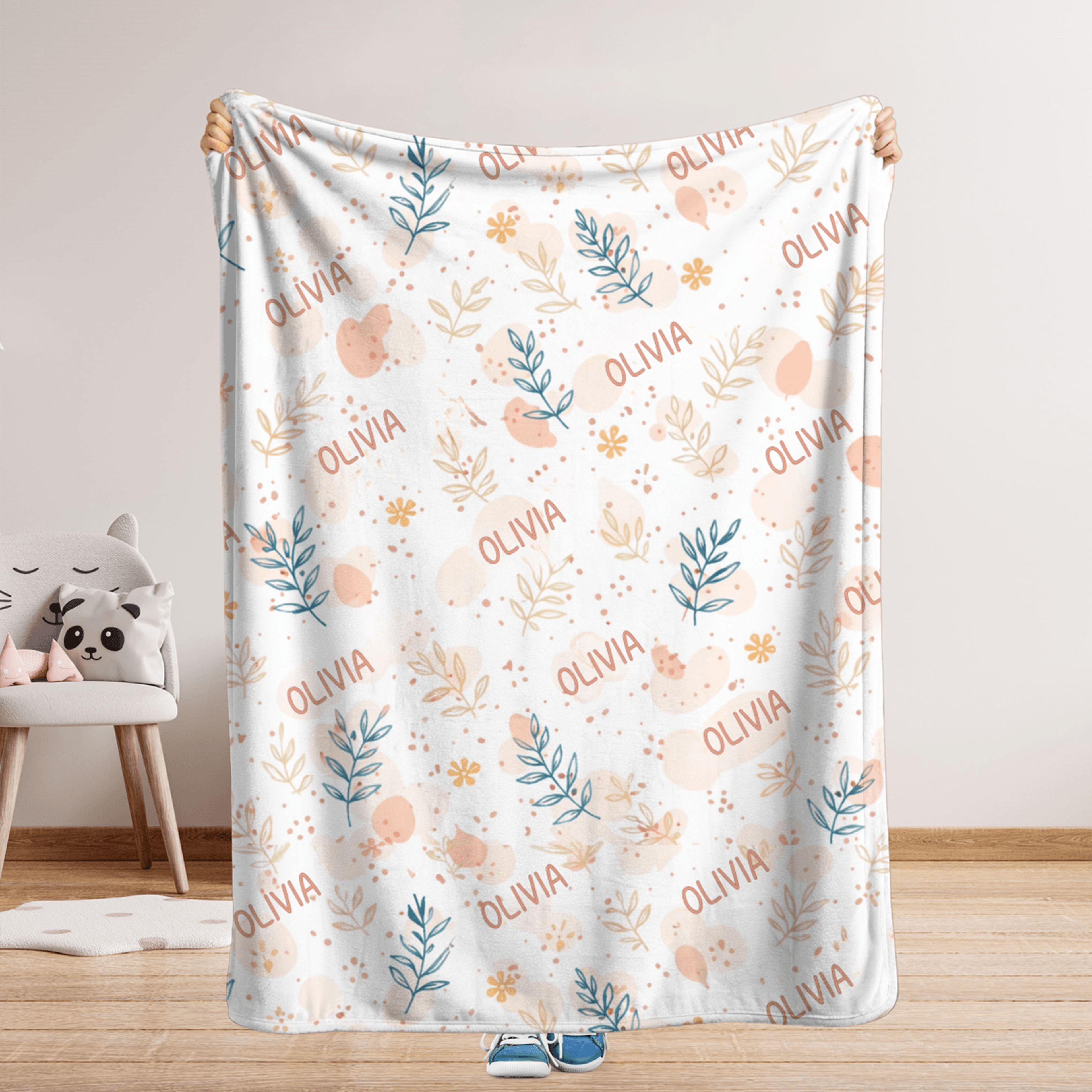 personalized wildflower sherpa blanket, custom baby name floral throw, botanical nursery decor, baby shower & newborn gi