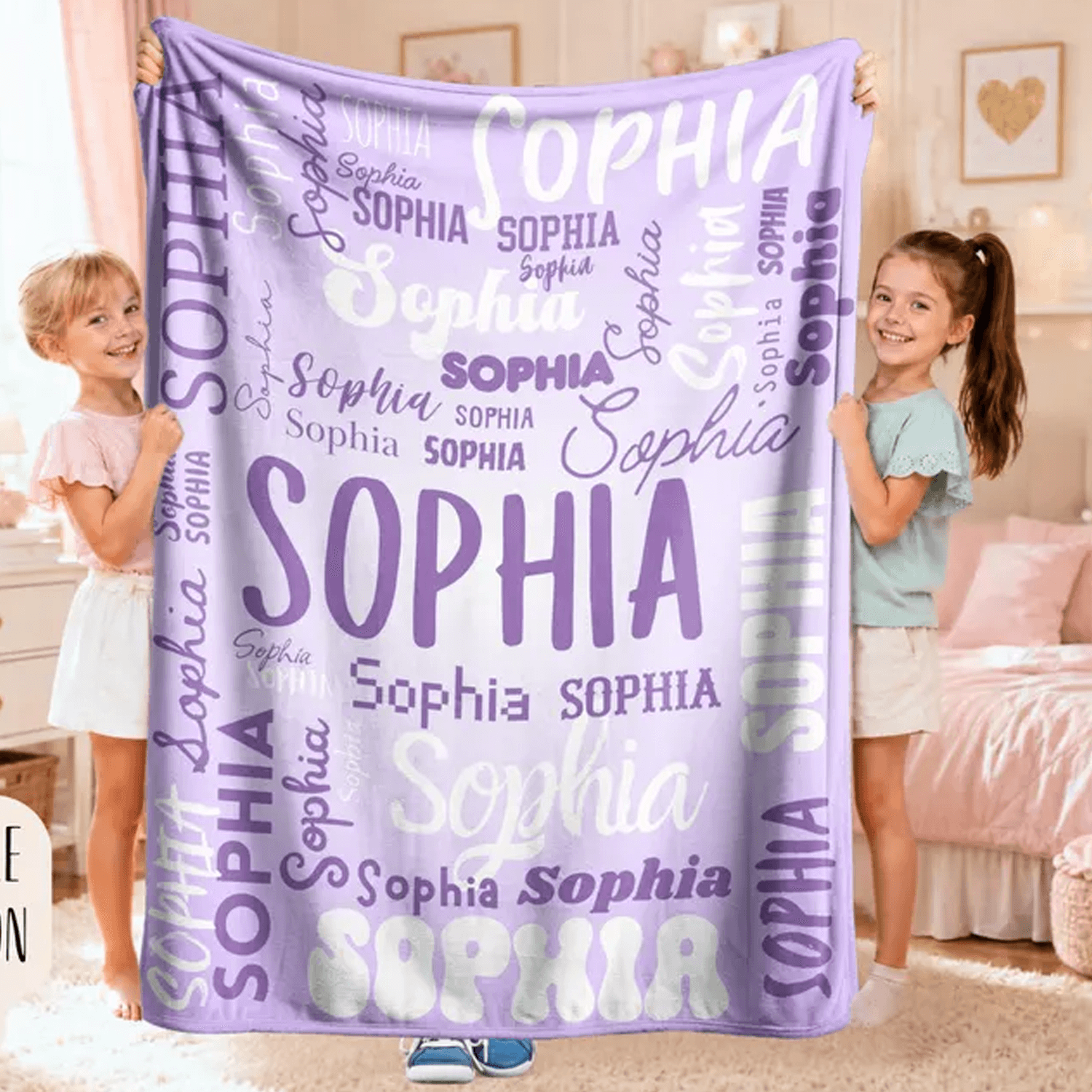 personalized name sherpa blanket, custom name pattern for kids, baby boy girl nursery decor, birthday & baby shower gift