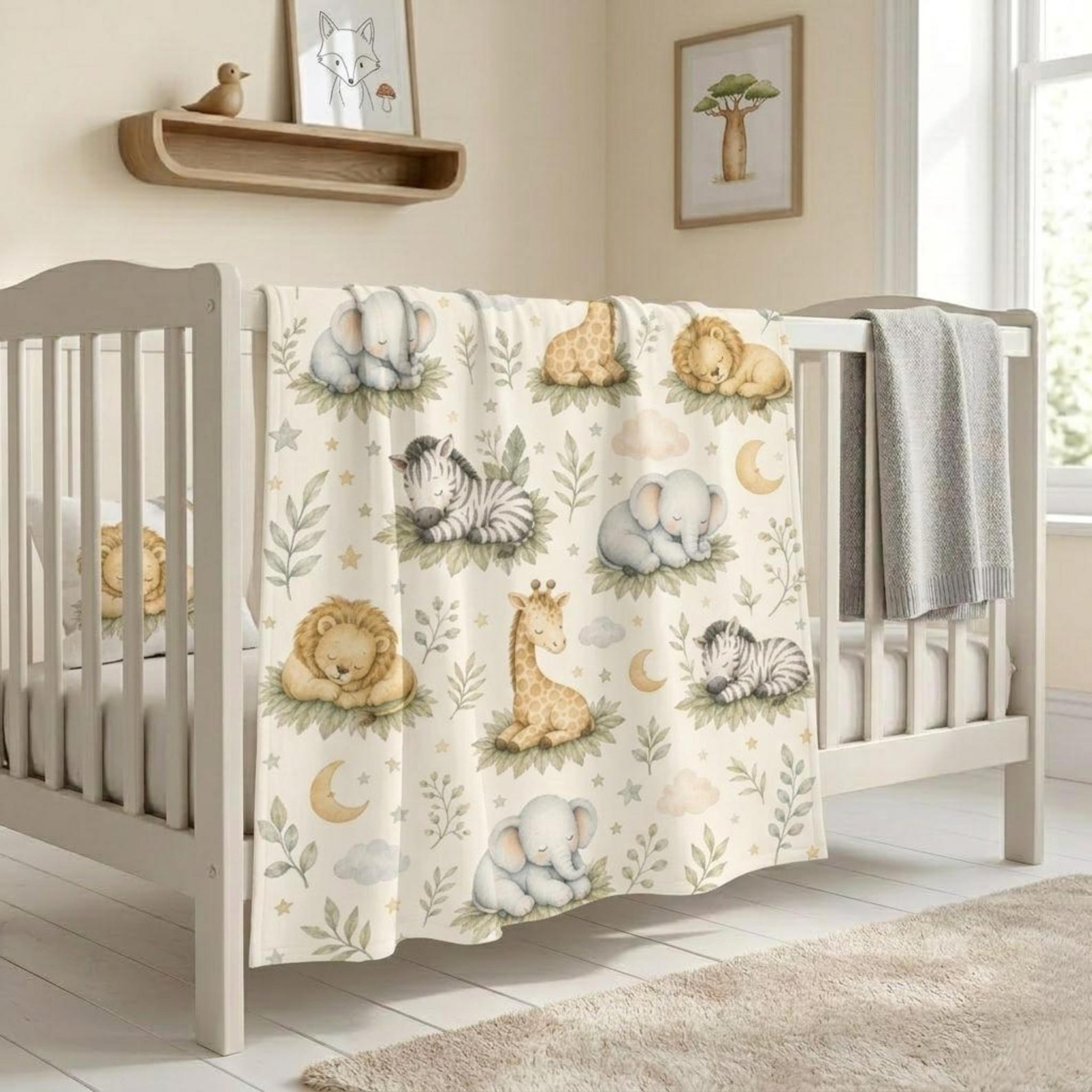 safari baby animals sherpa blanket, watercolor jungle animal nursery decor, newborn baby shower gift, cute kids blanket