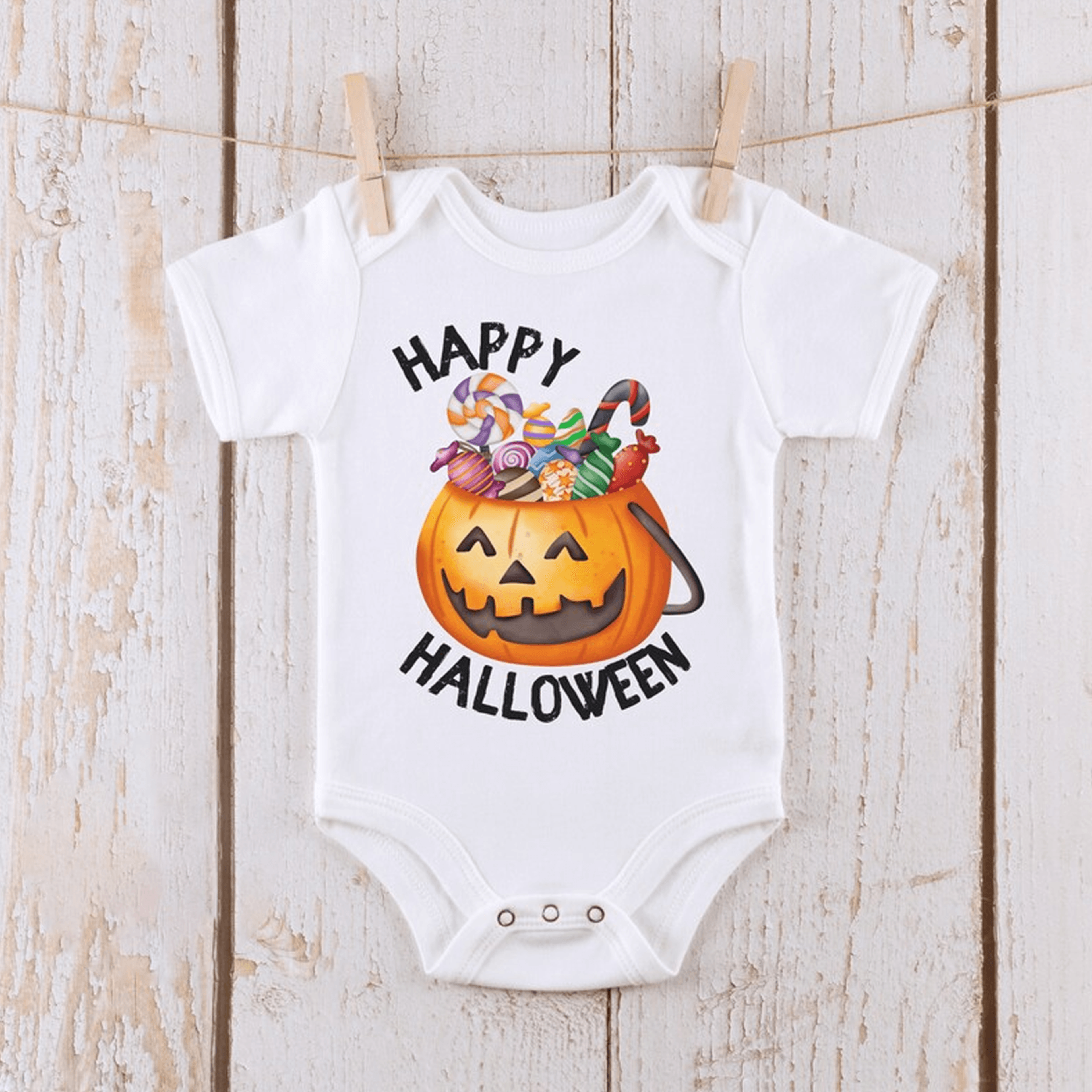 happy halloween baby bodysuit cute pumpkin infant onesie colorful spooky fall outfit first halloween baby gift