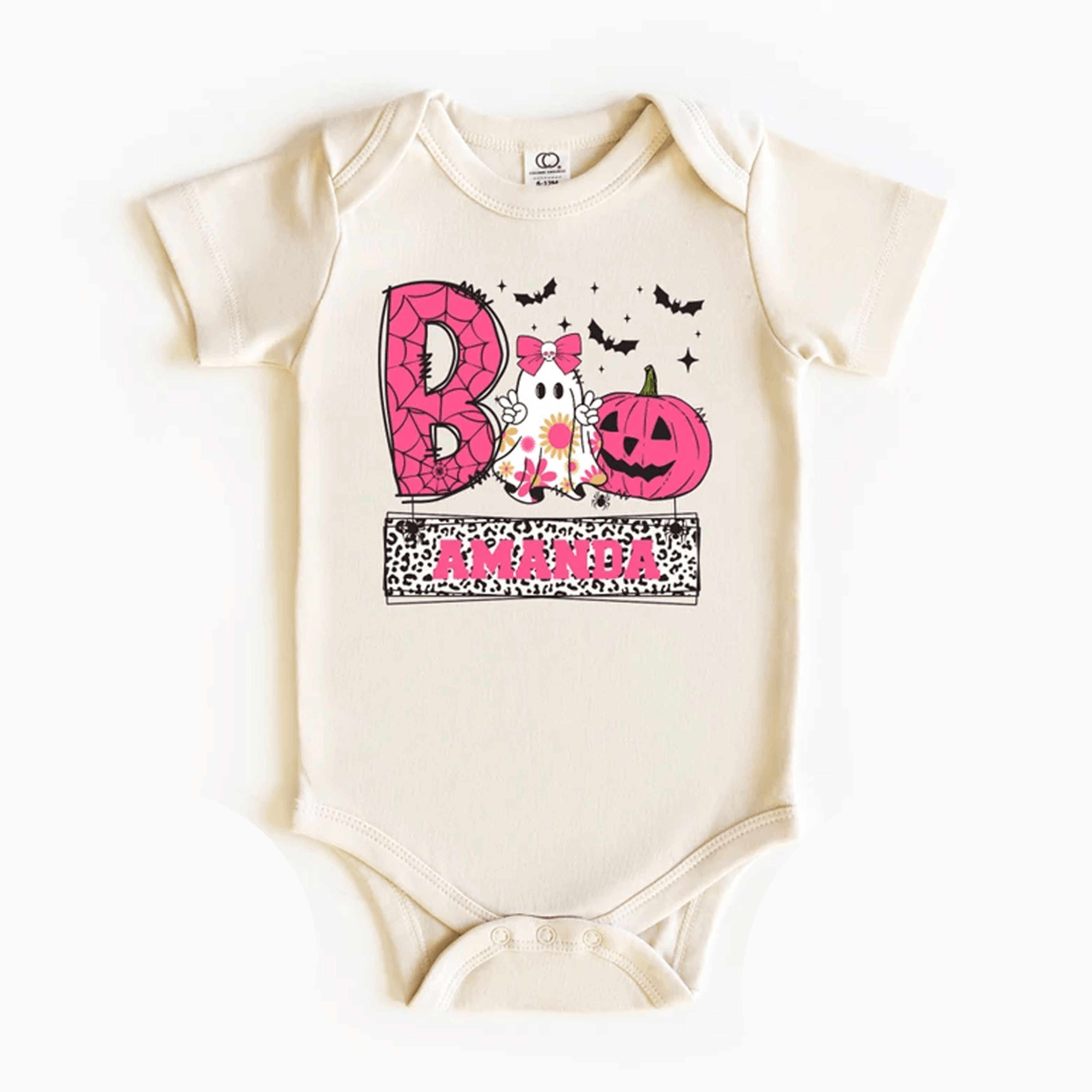 personalized pink boo halloween baby bodysuit custom name ghost pumpkin onesie cute first halloween baby gift