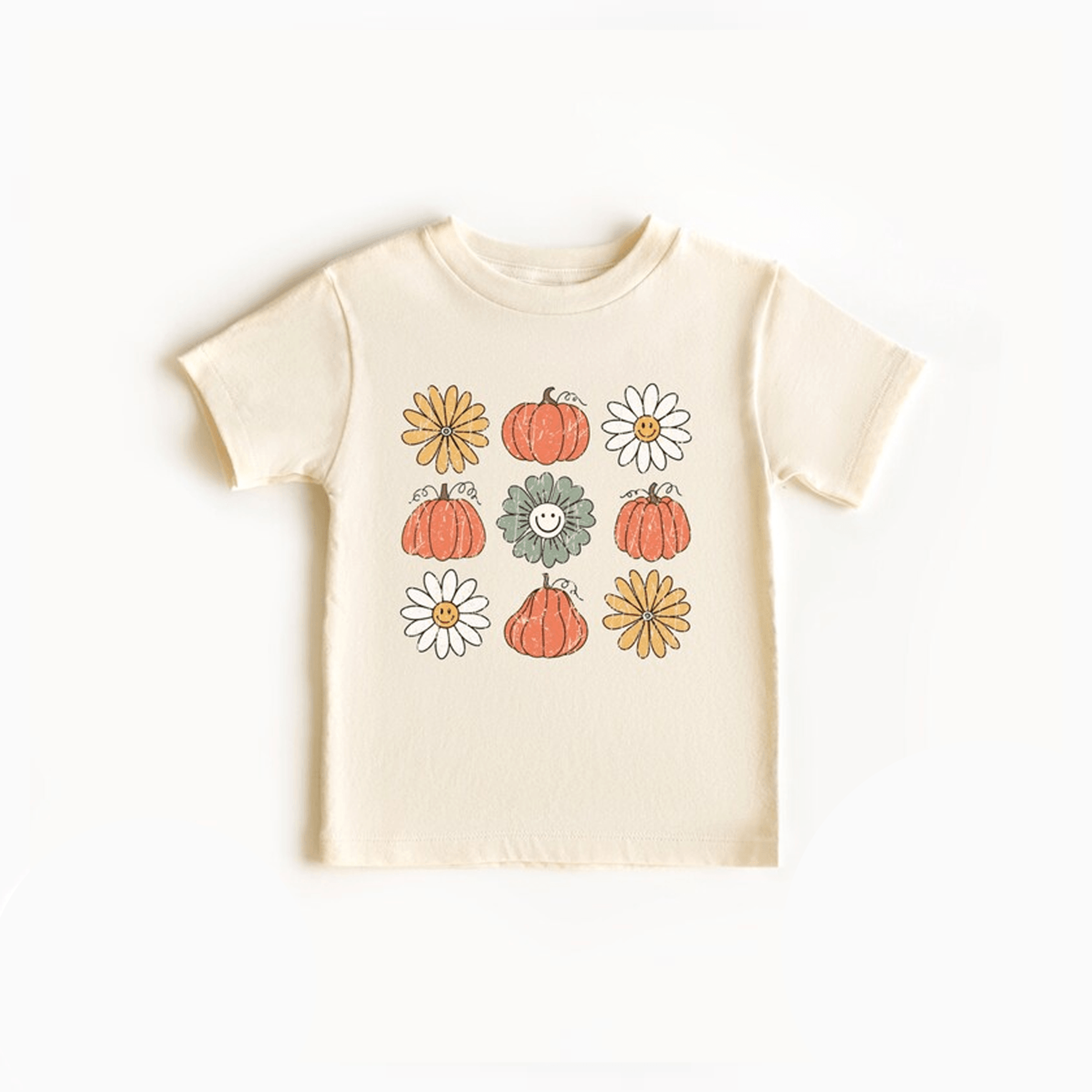 retro pumpkin floral baby bodysuit, cute fall infant onesie, groovy daisy autumn baby outfit, pumpkin patch baby gift