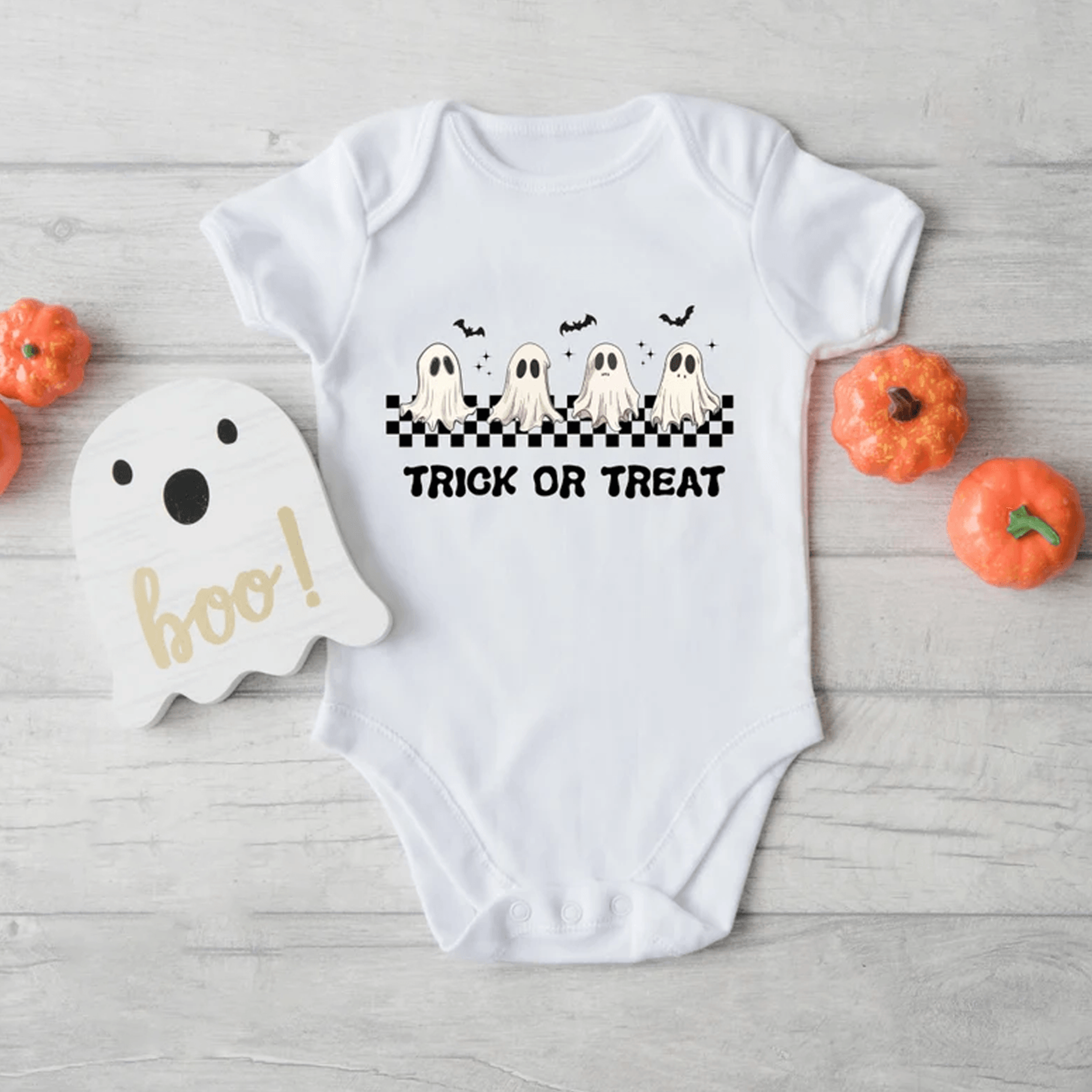 trick or treat halloween baby bodysuit cute ghost pumpkin onesie spooky infant outfit first halloween baby gift