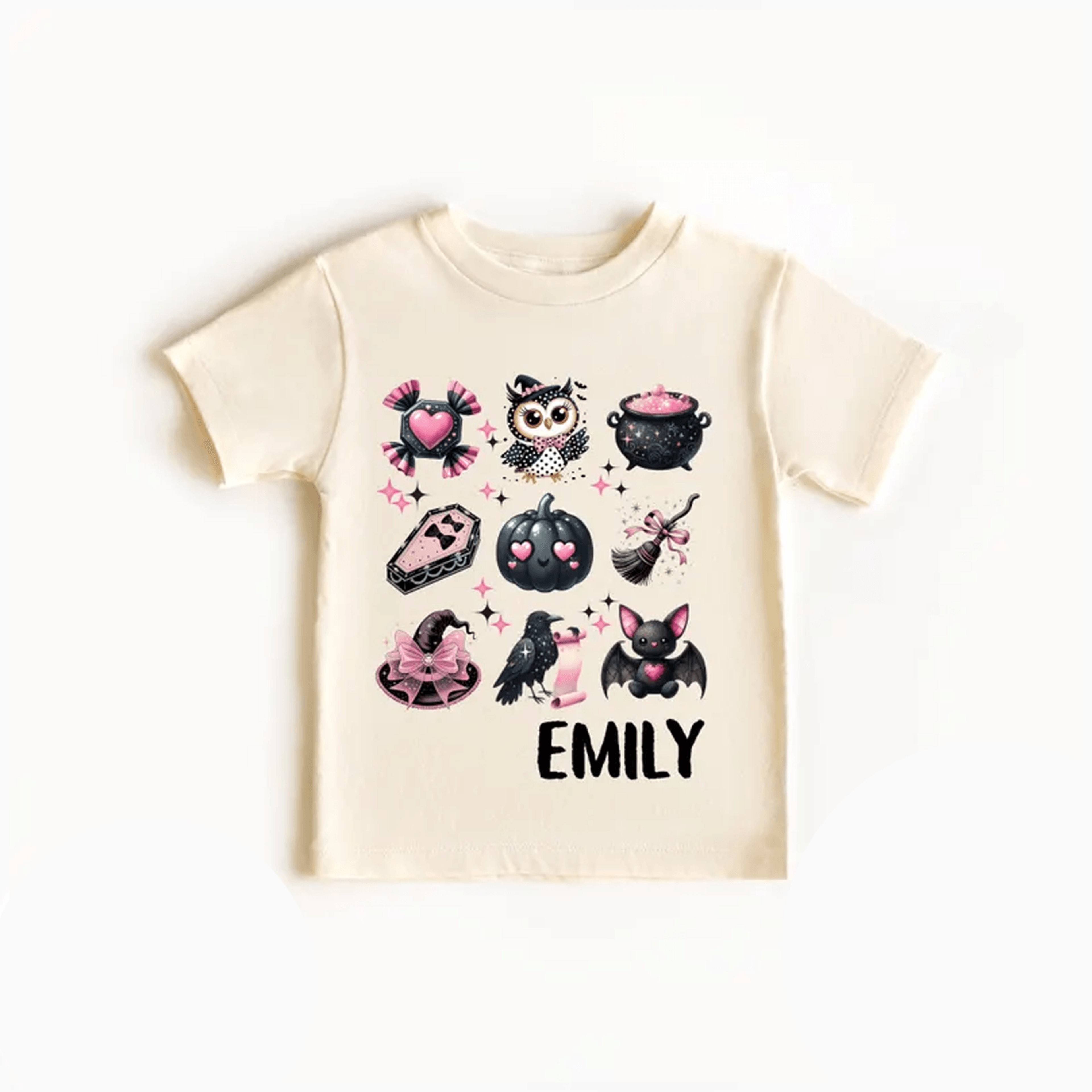 personalized halloween kids shirt custom name spooky cat witch tee cute pink gothic fall outfit halloween gift