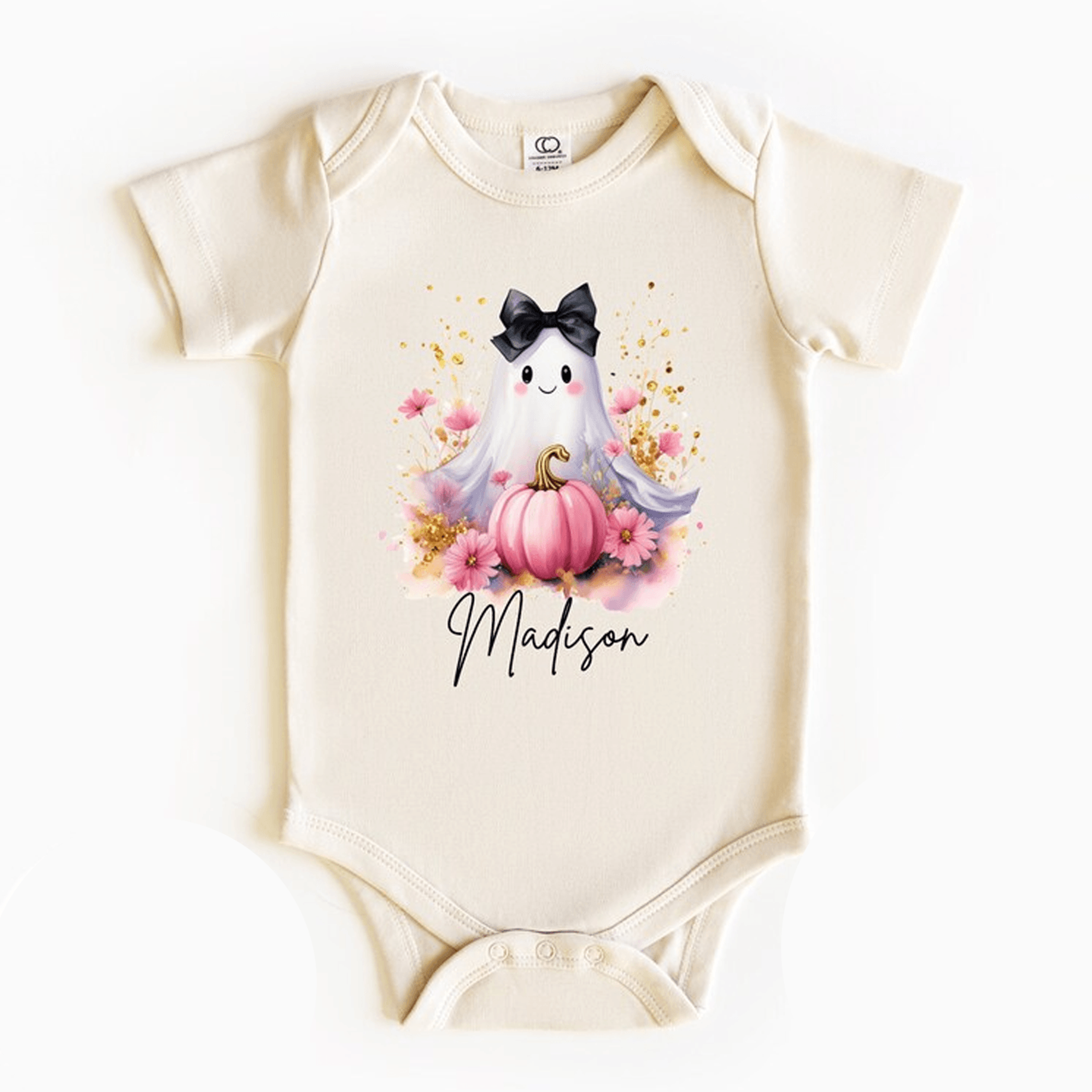 personalized girly ghost baby onesie custom name halloween bodysuit cute spooky girl outfit first halloween baby gift