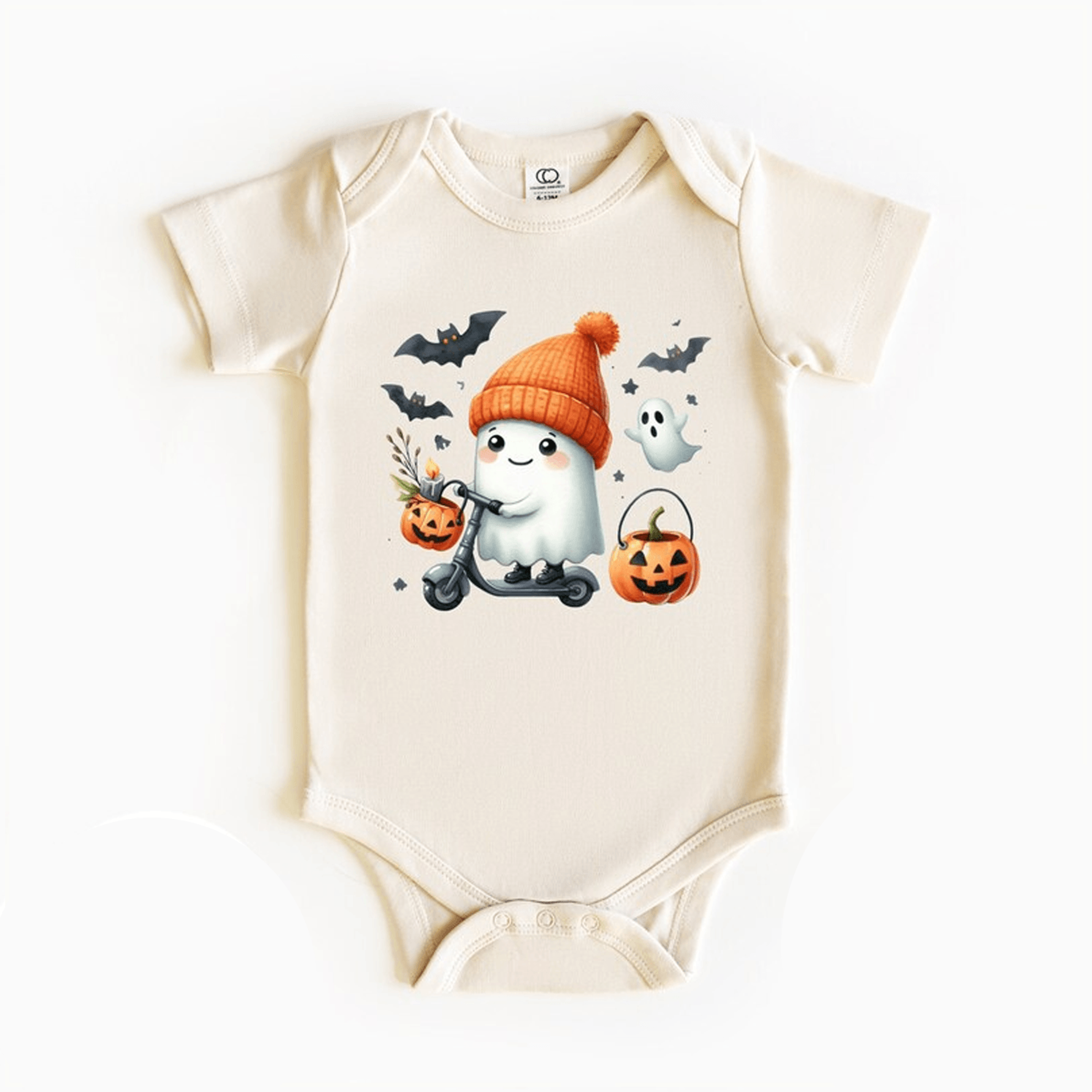 ghost on a scooter baby onesie cute halloween ghost bodysuit spooky infant outfit first halloween baby gift