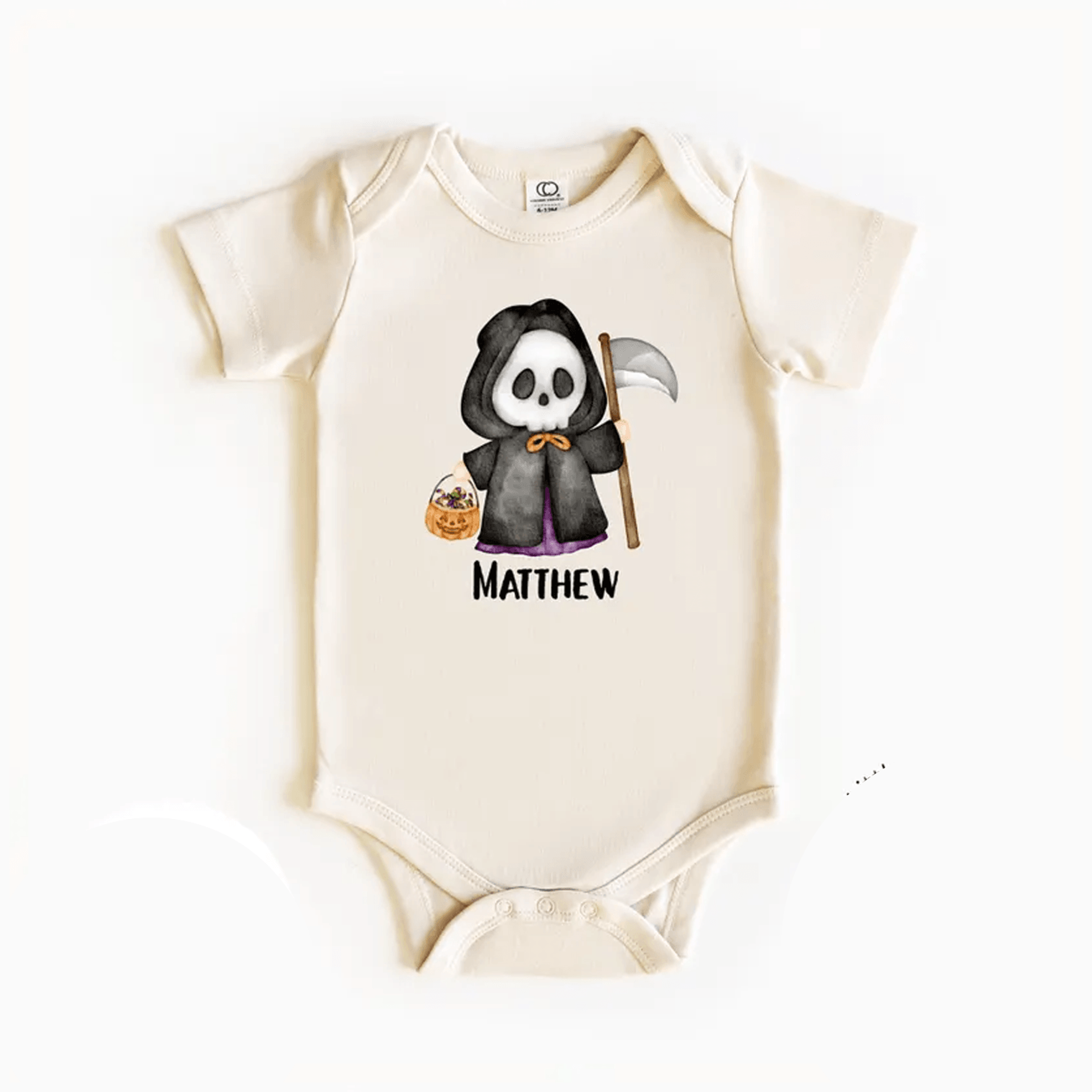 personalized grim reaper halloween kids shirt custom name spooky toddler tee skeleton fall outfit halloween gift