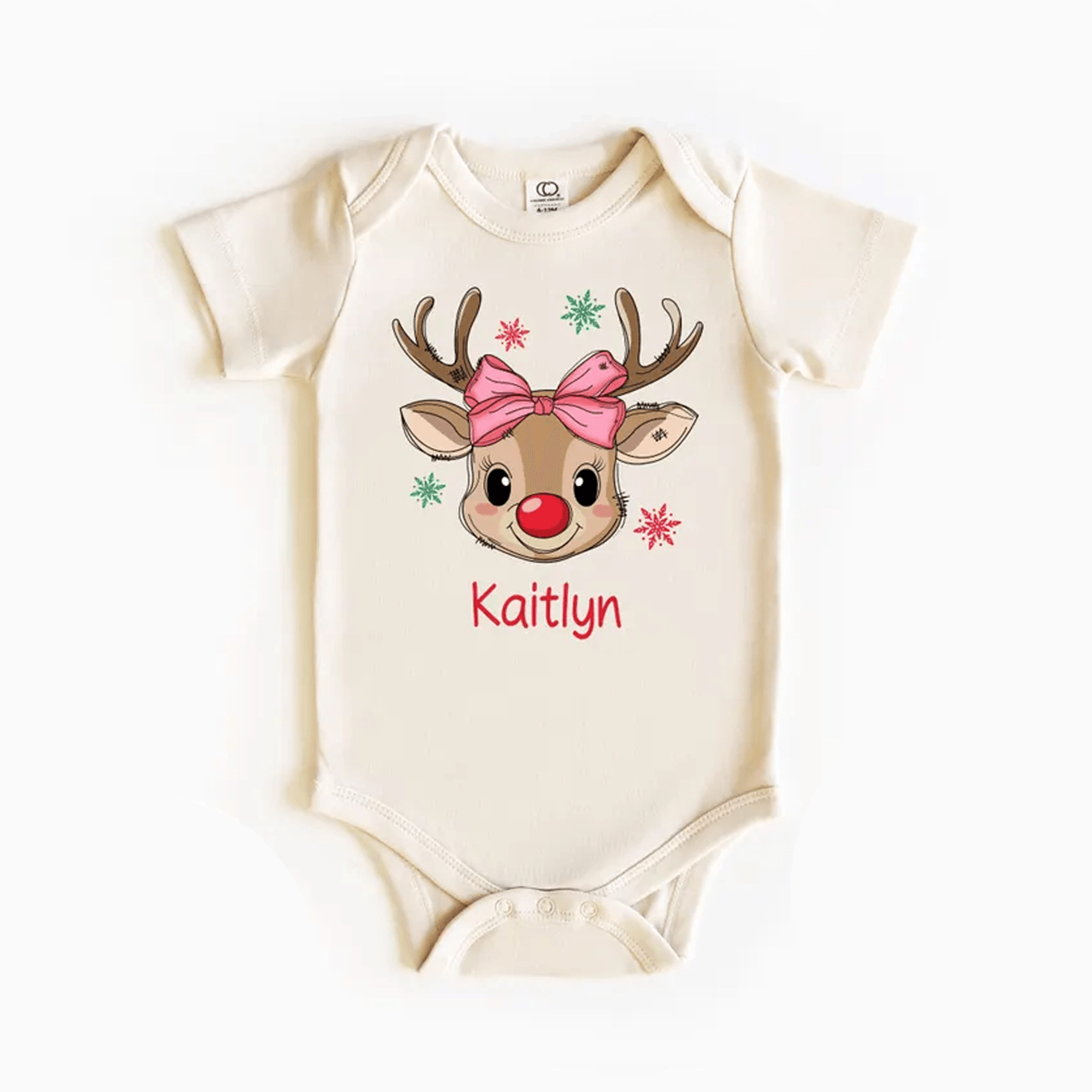 personalized girls reindeer christmas shirt custom name pink bow toddler tee baby onesie holiday kids gift