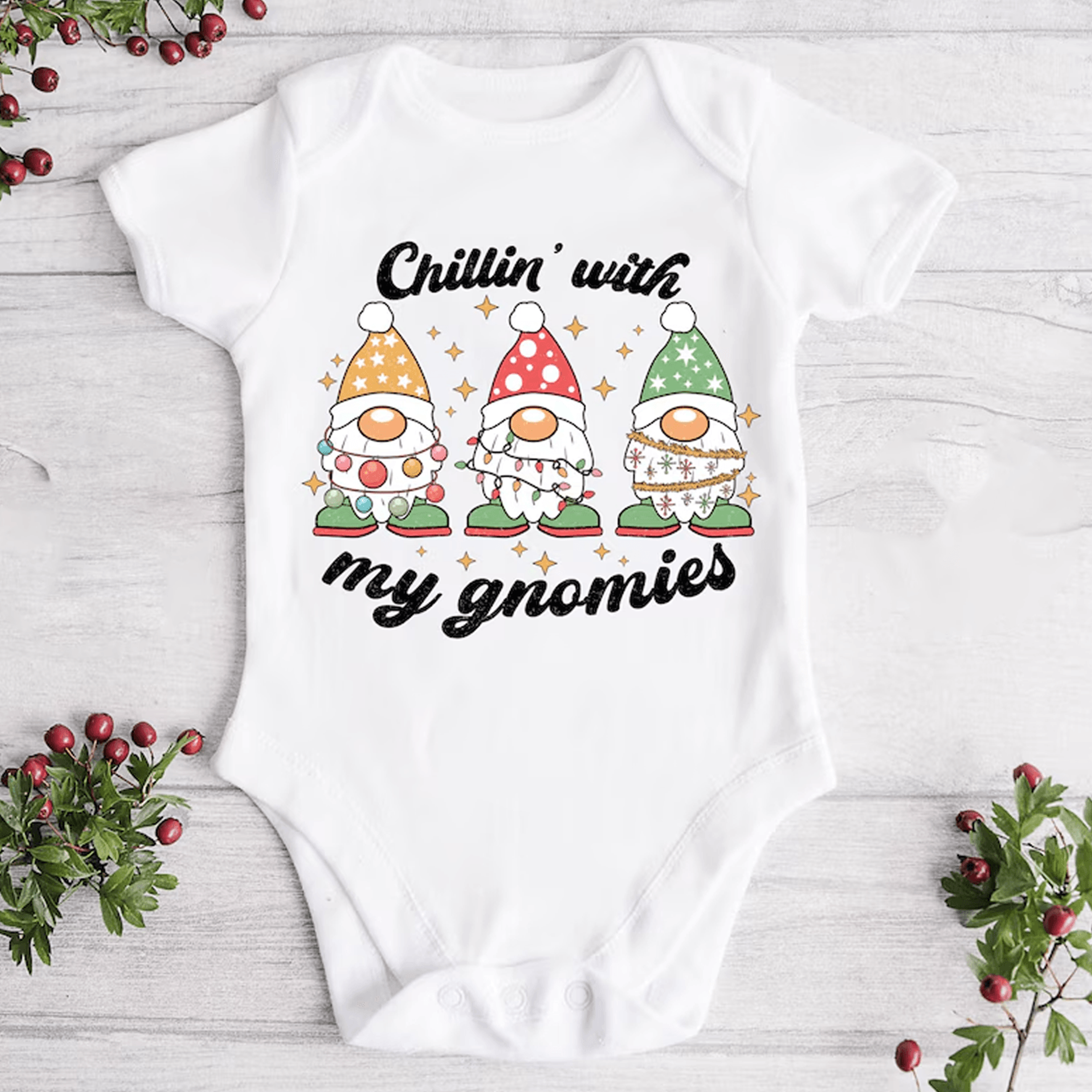 chillin with my gnomies christmas baby onesie cute holiday gnome kids shirt funny toddler sweatshirt xmas gift