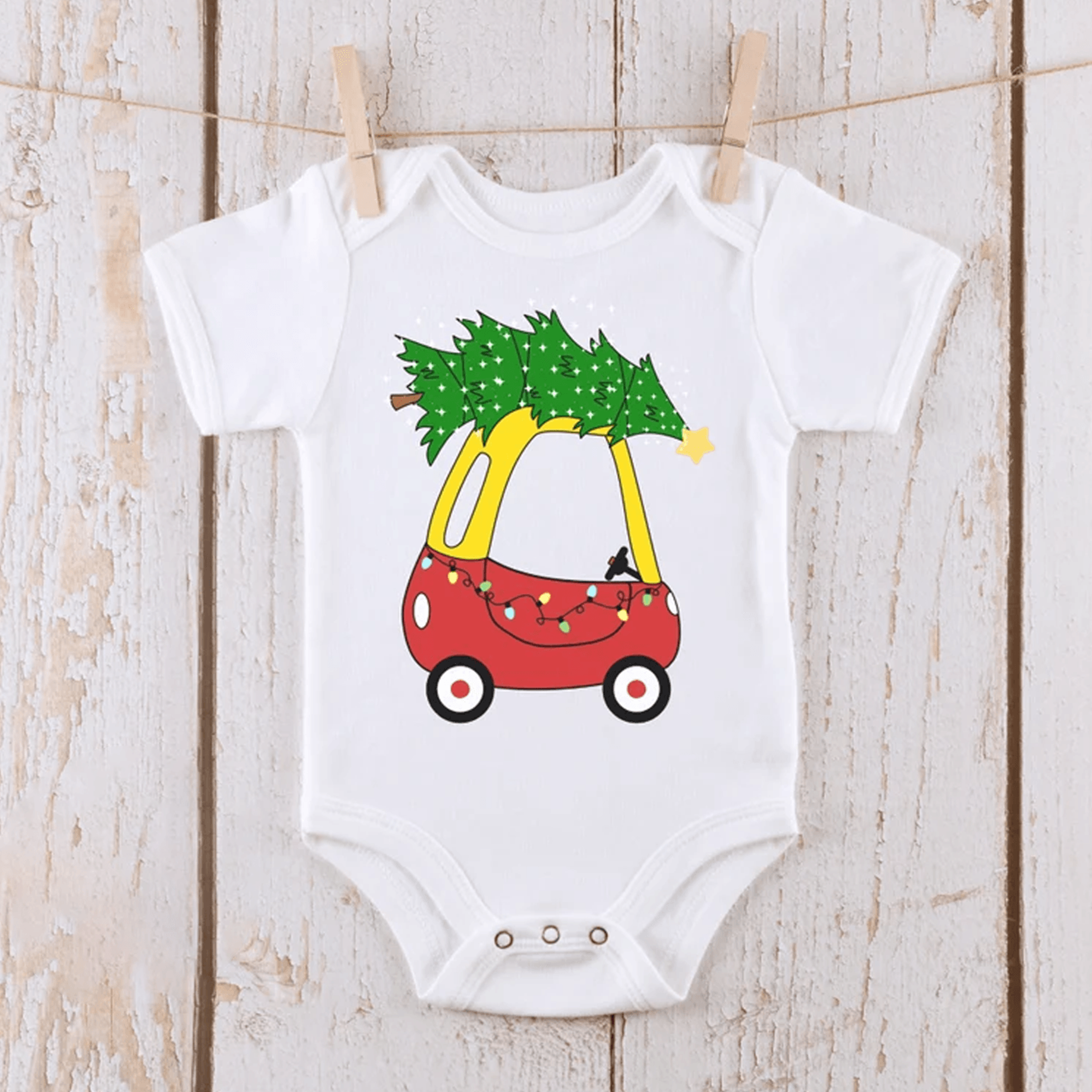 cozy coupe christmas tree baby onesie cute holiday car kids shirt festive toddler sweatshirt christmas gift