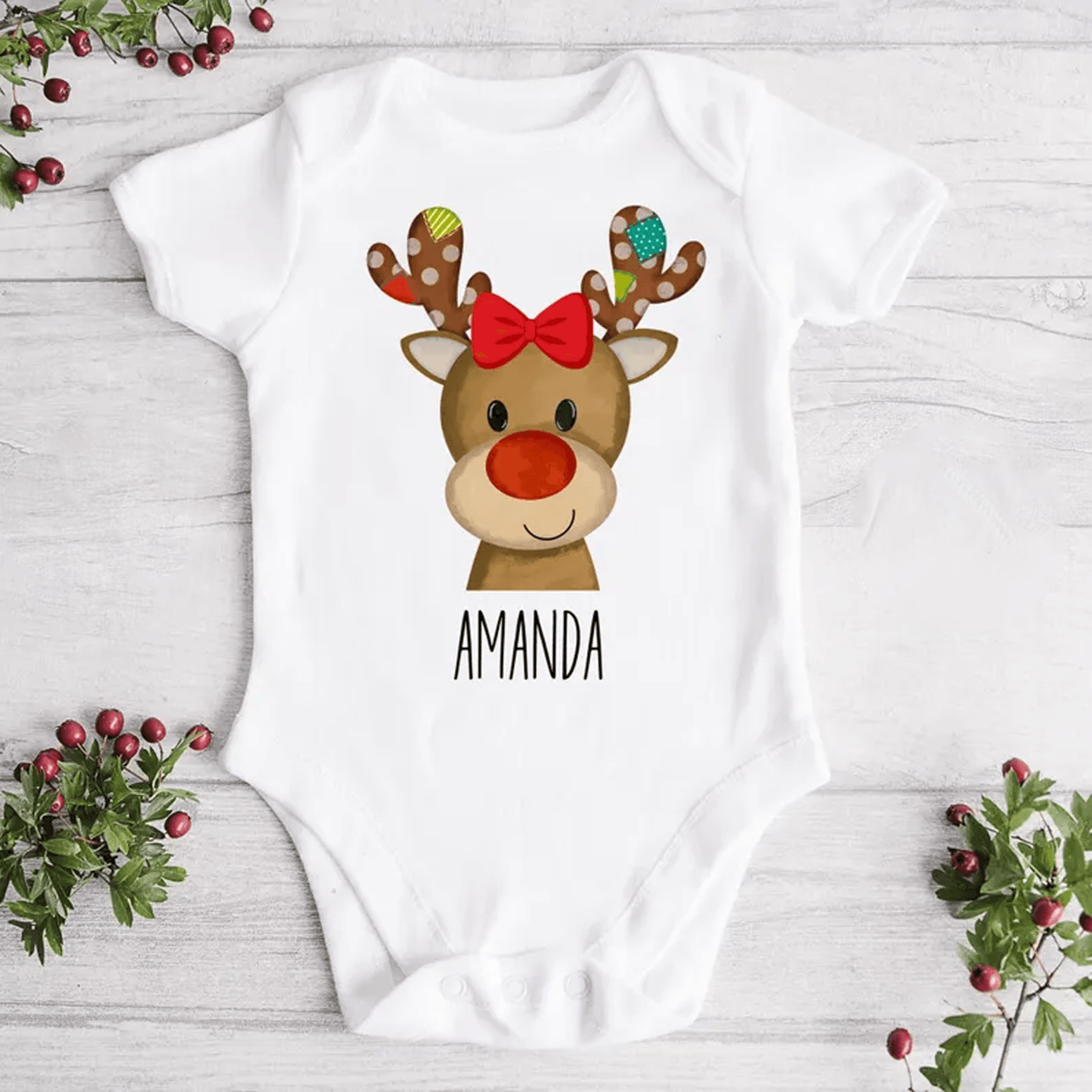personalized girl reindeer christmas shirt custom name holiday kids tee cute toddler baby onesie xmas gift for girls