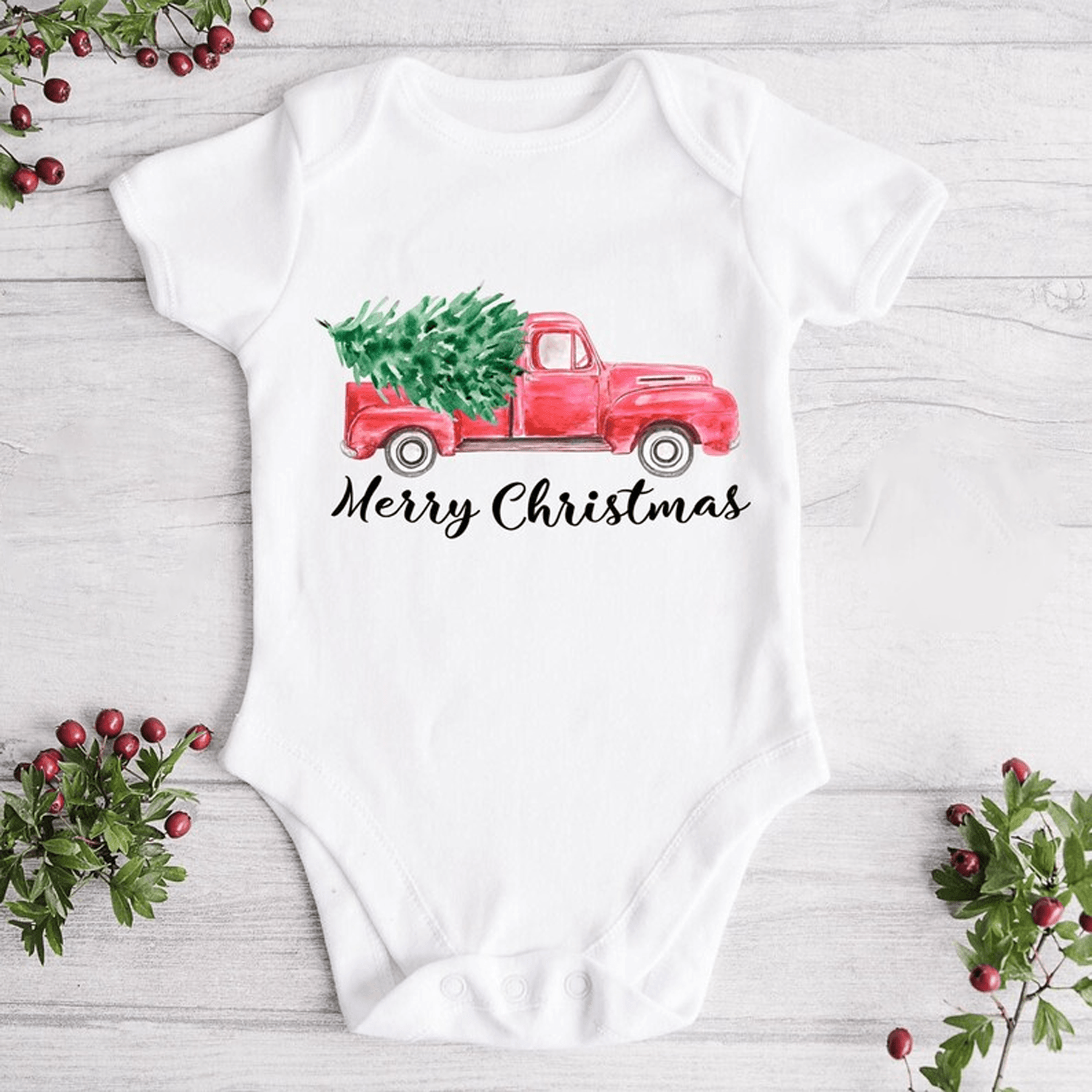 red truck christmas tree baby onesie vintage holiday kids shirt cute toddler tee christmas tree farm outfit gift