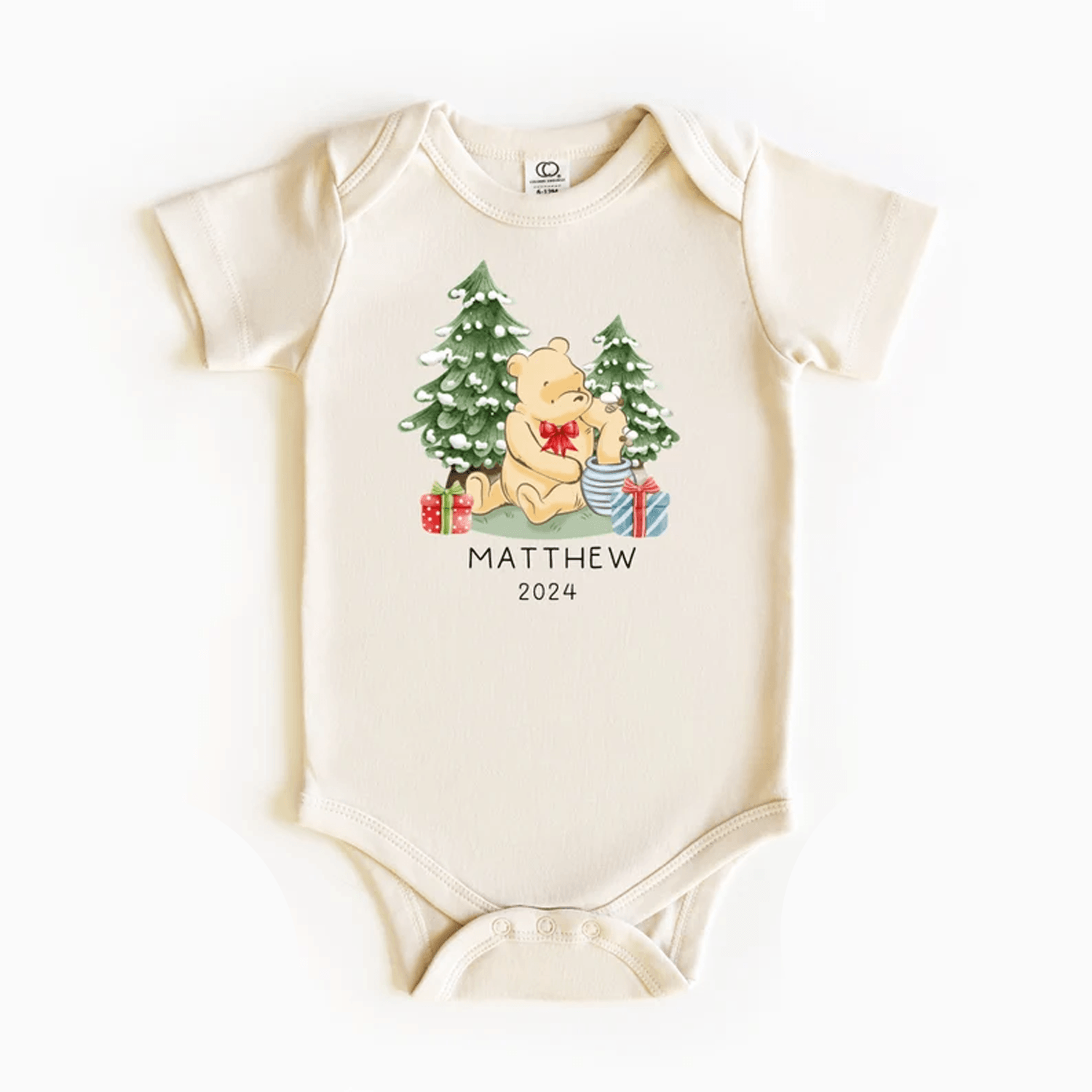 personalized classic bear christmas baby onesie custom name holiday kids shirt cute teddy bear toddler xmas gift