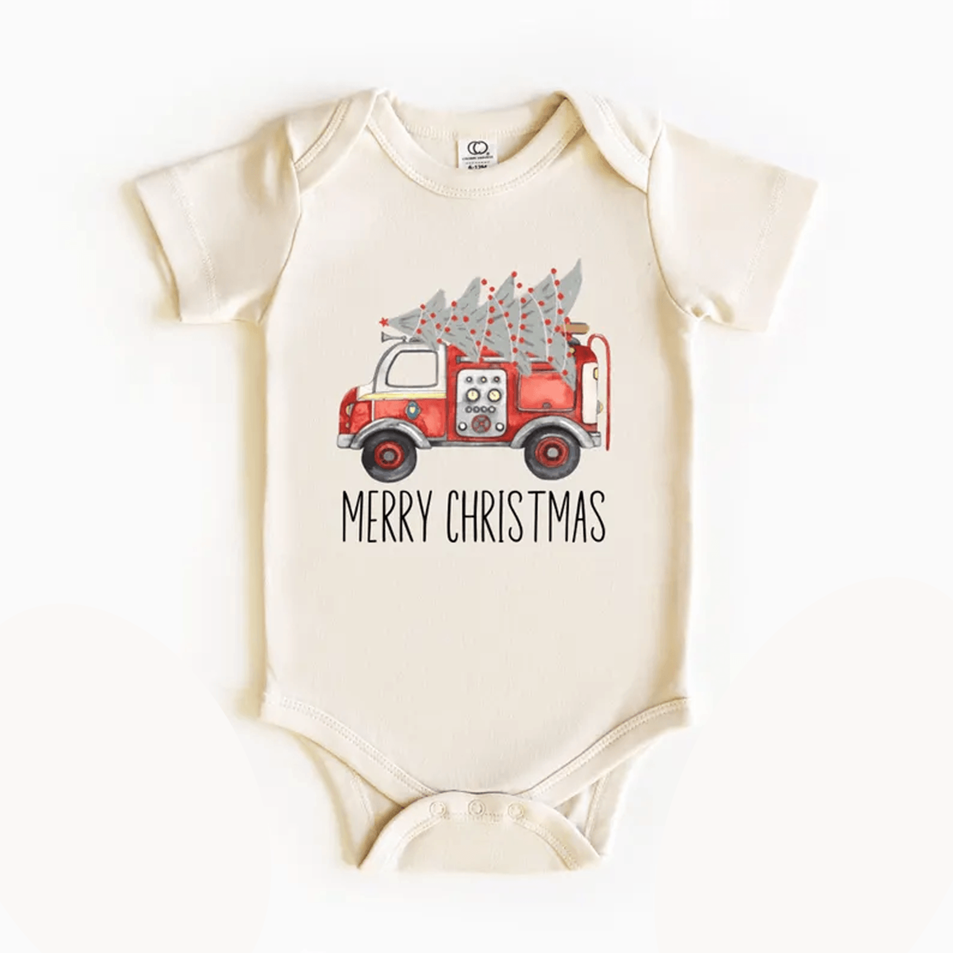merry christmas firetruck baby onesie personalized kids shirt holiday fire truck toddler tee christmas gift