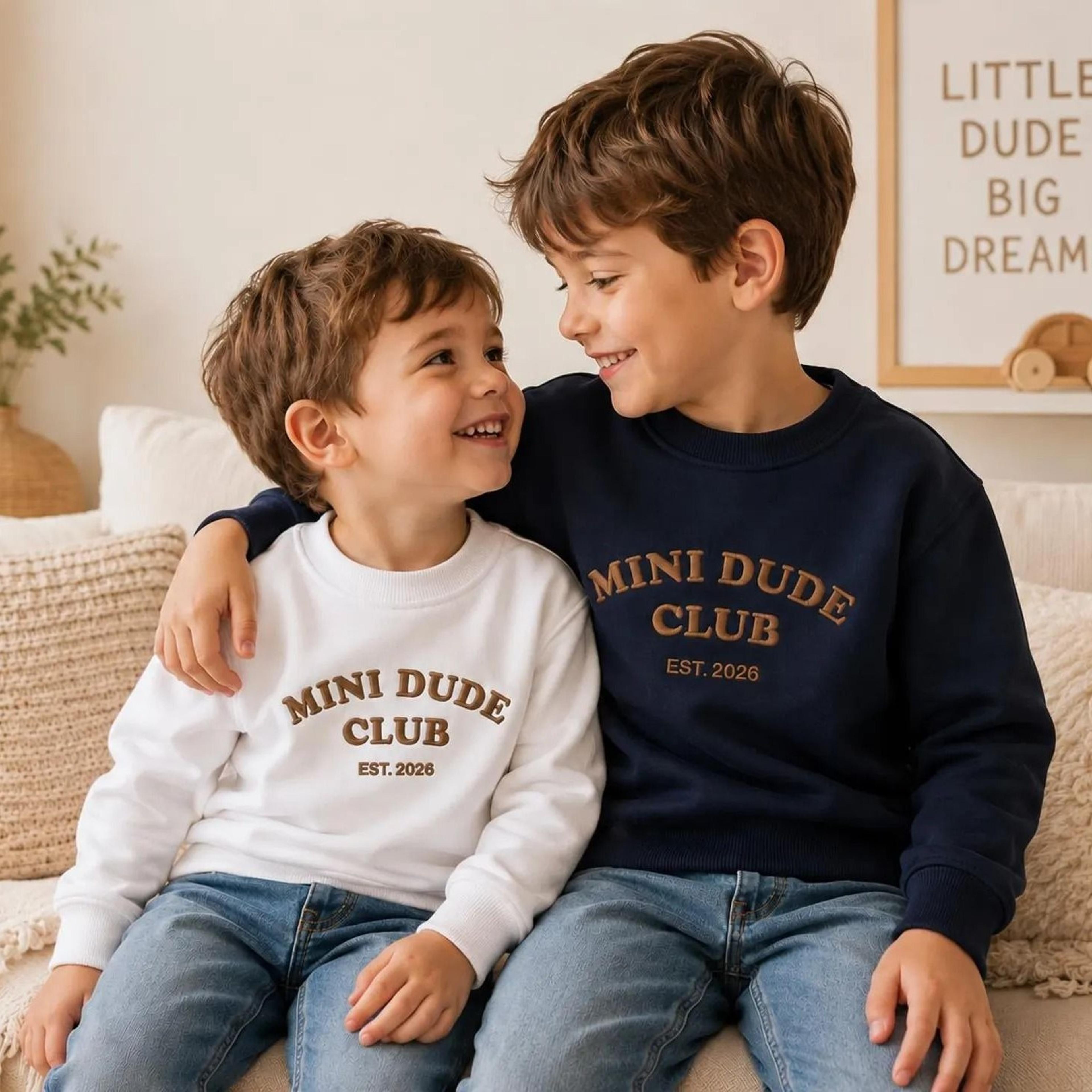 mini dude club embroidered kids sweatshirt, personalized toddler crewneck, custom embroidered baby sweatshirt gift