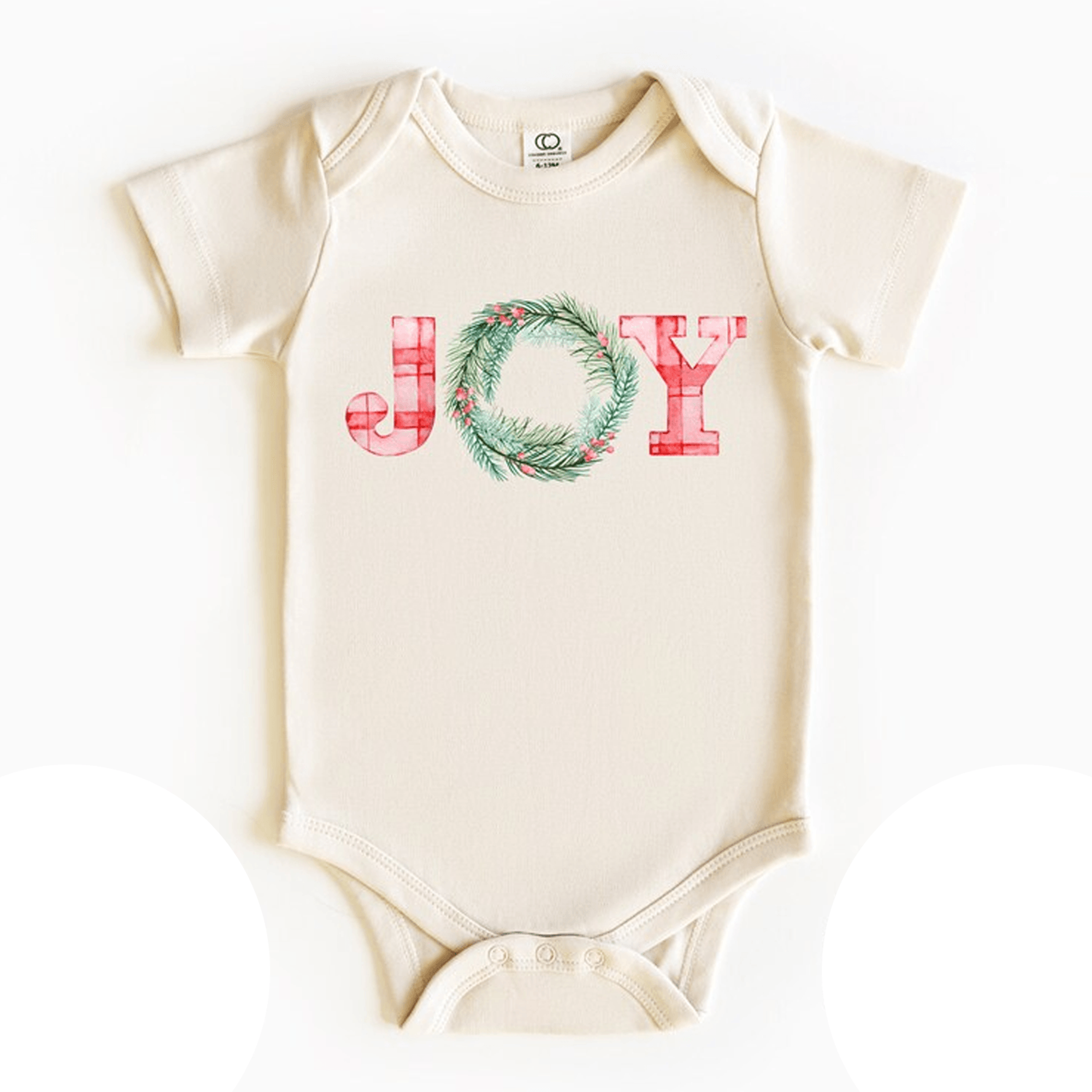 joy wreath christmas onesie, baby holiday bodysuit, cute christmas baby outfit, festive wreath infant onesie, xmas gift