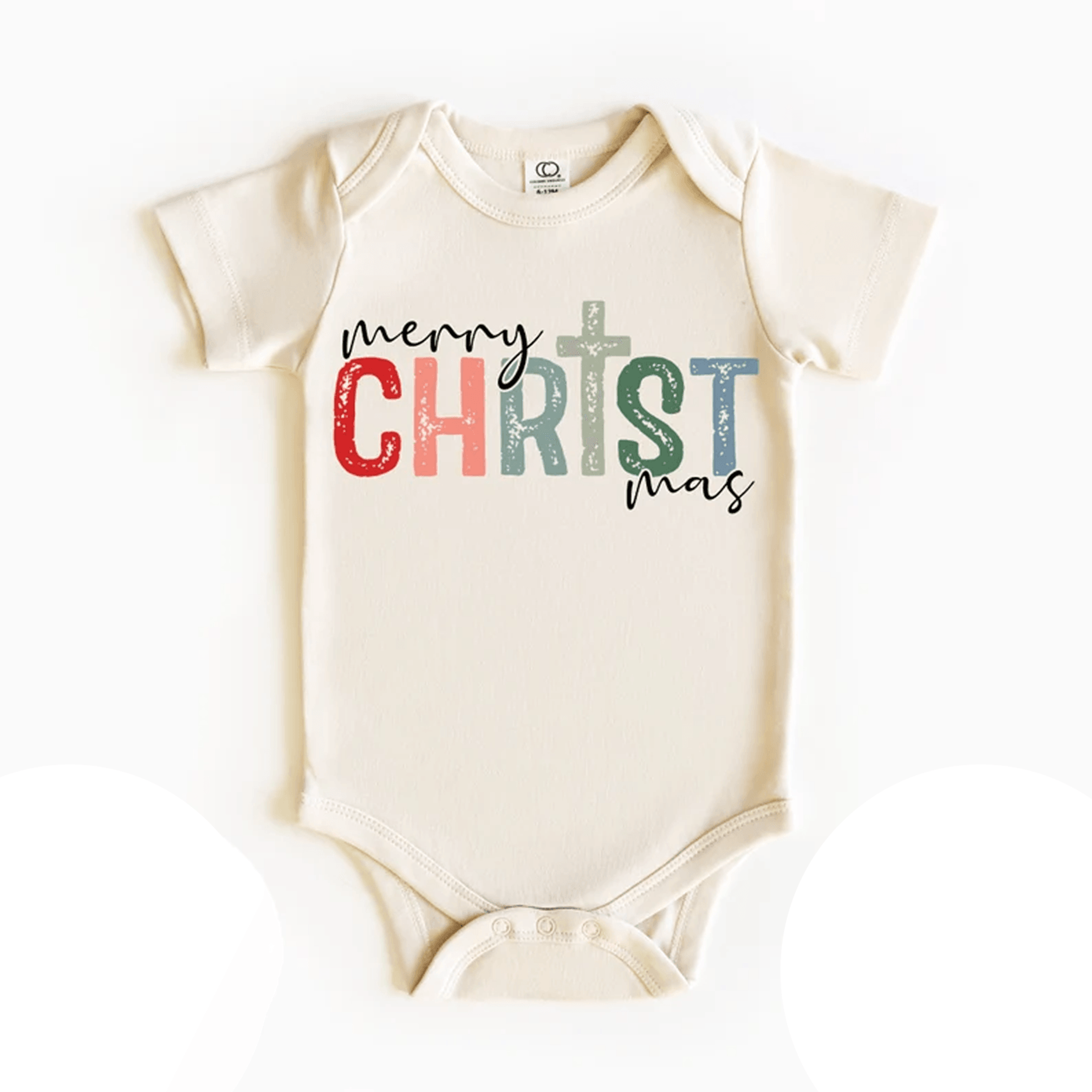 merry christmas cross baby onesie, christian christmas bodysuit, religious holiday baby outfit, faith based xmas gift