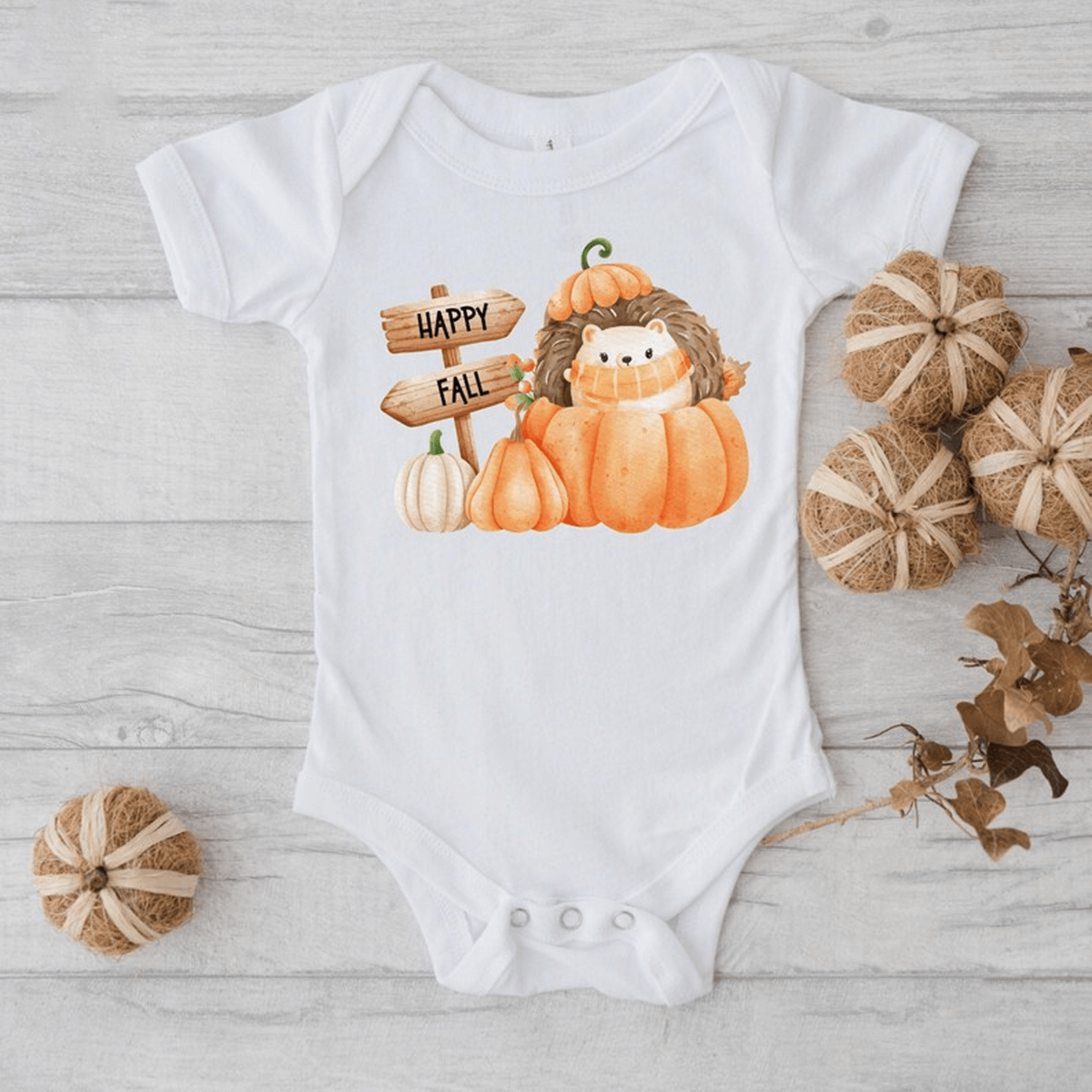 happy fall pumpkin hedgehog baby onesie, cute autumn bodysuit, thanksgiving infant outfit, pumpkin patch baby gift