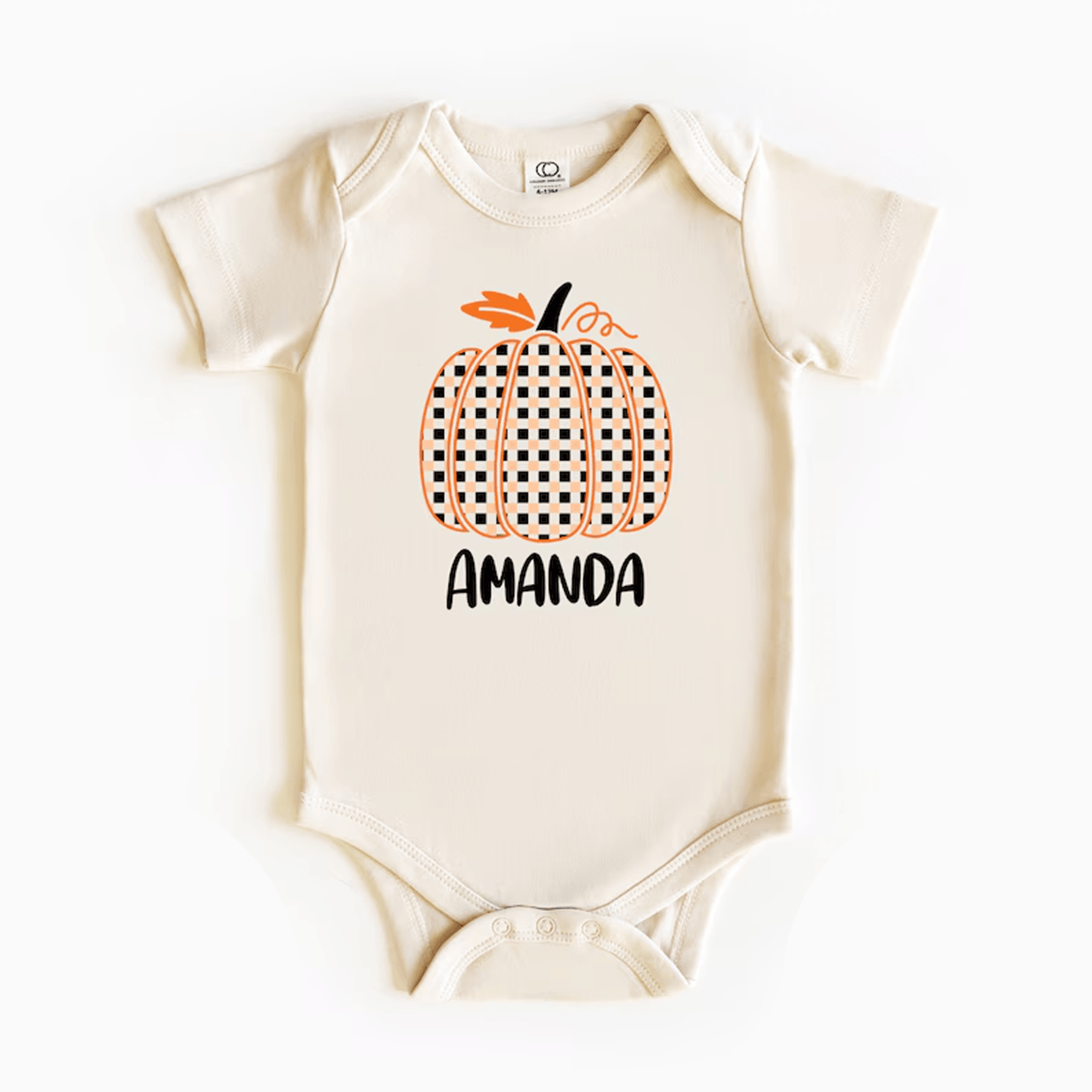 personalized plaid pumpkin kids shirt, custom name fall t-shirt, thanksgiving baby onesie, cute autumn toddler outfit
