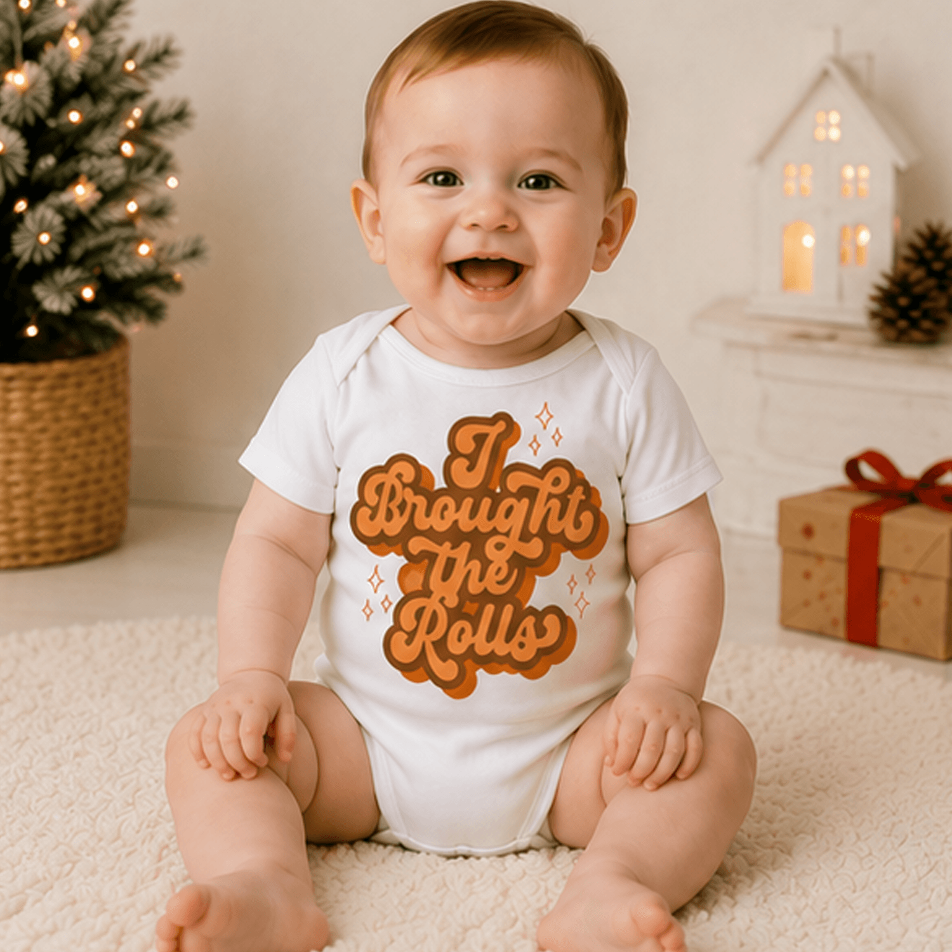 i'll bring the rolls thanksgiving baby bodysuit, funny turkey day onesie, cute fall infant outfit, baby thanksgiving gif