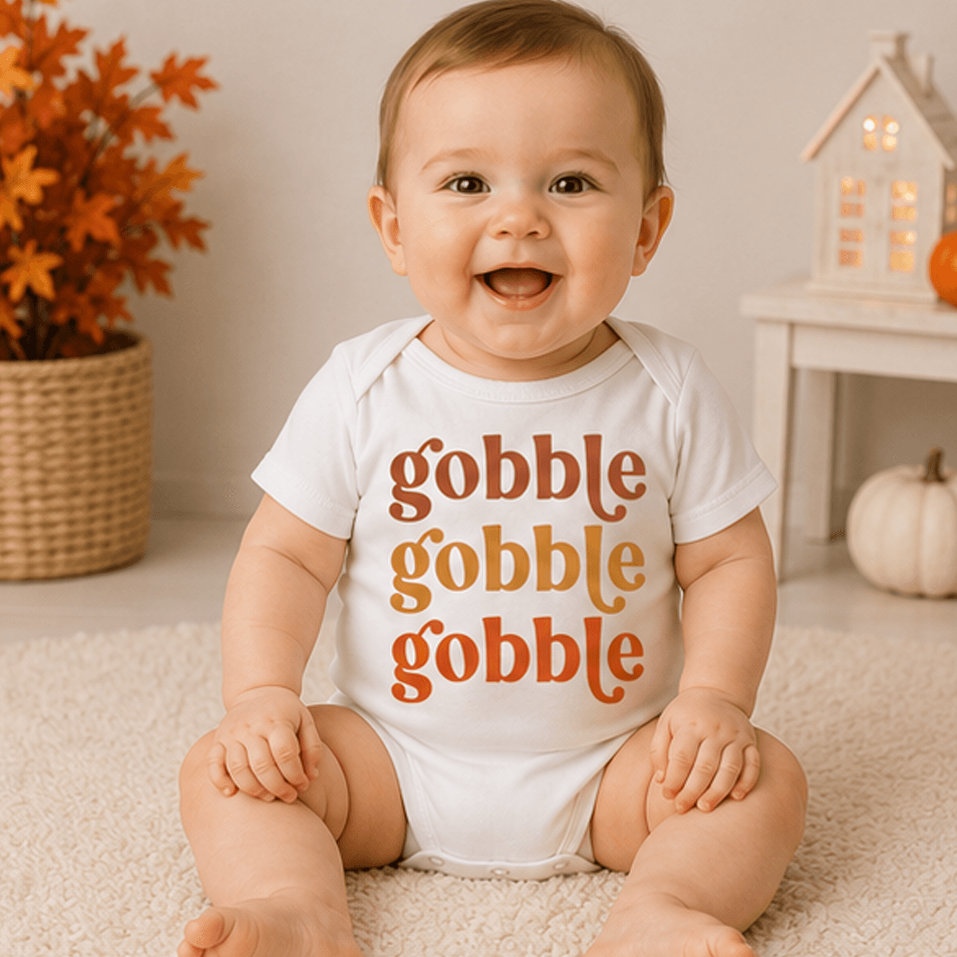 gobble thanksgiving baby bodysuit, first thanksgiving onesie, cute turkey day infant outfit, fall newborn baby gift