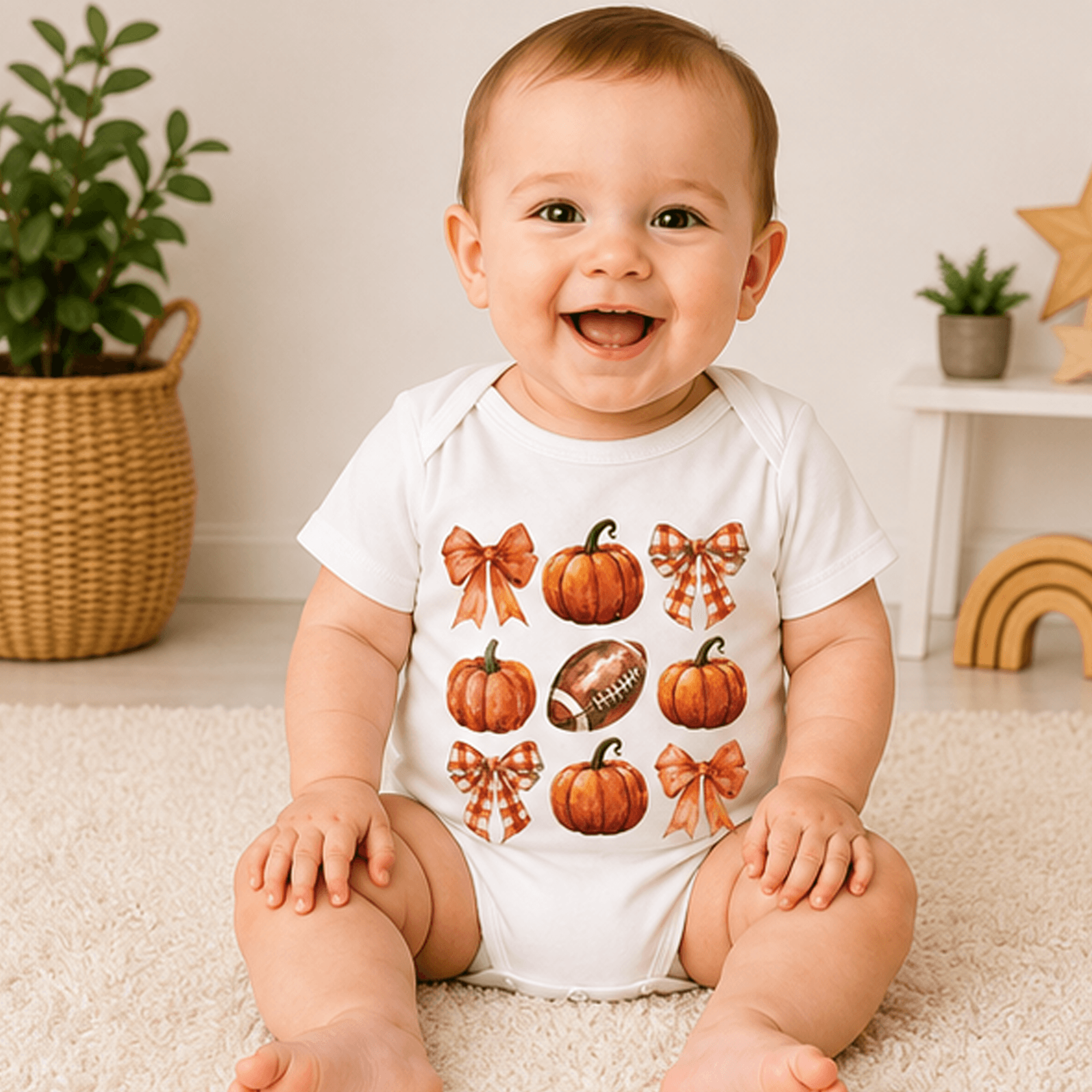 fall football pumpkin baby bodysuit, oatmeal heather onesie, game day infant outfit, autumn football baby gift
