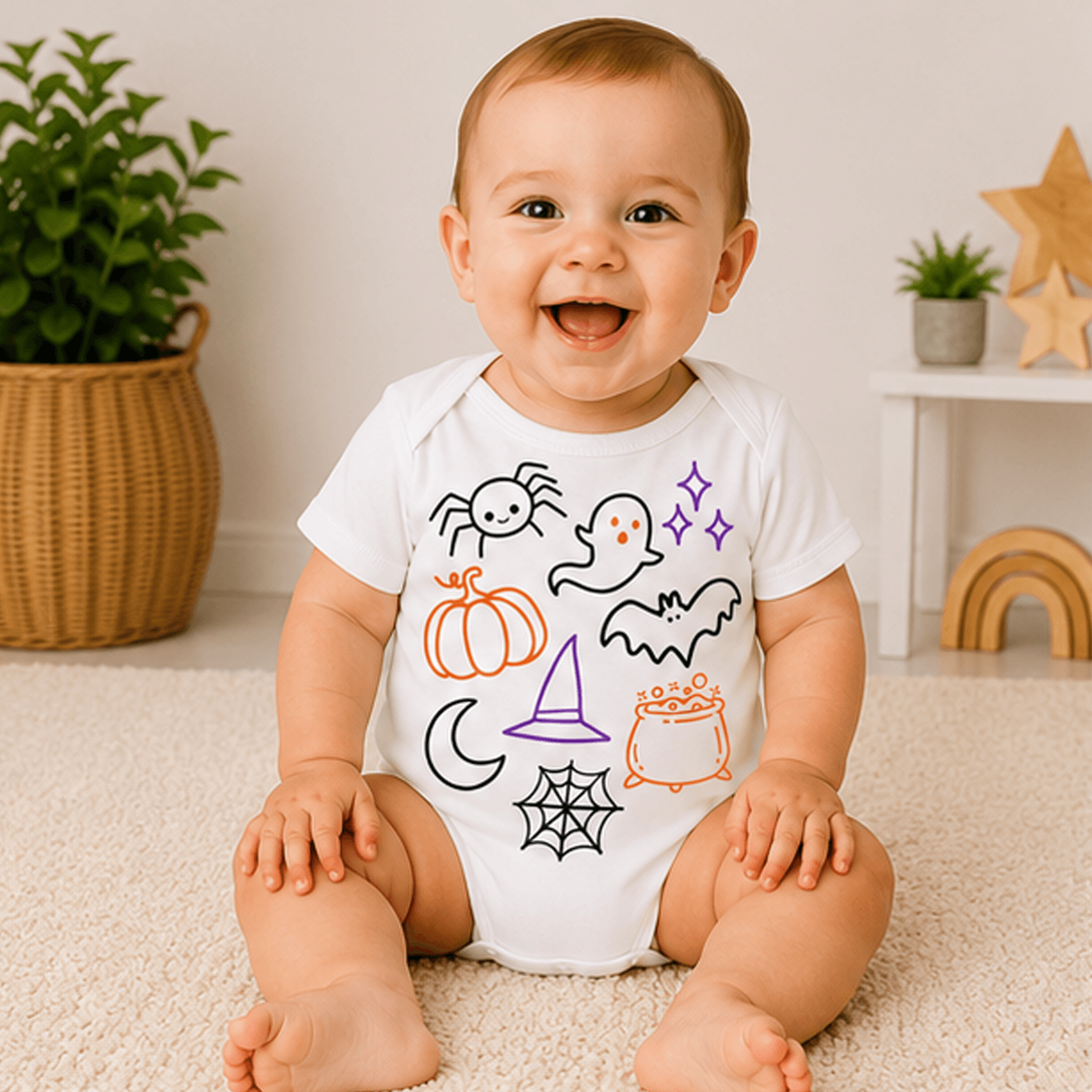 halloween doodles baby bodysuit, retro halloween kids shirt, cute ghost pumpkin toddler tee, spooky fall baby outfit