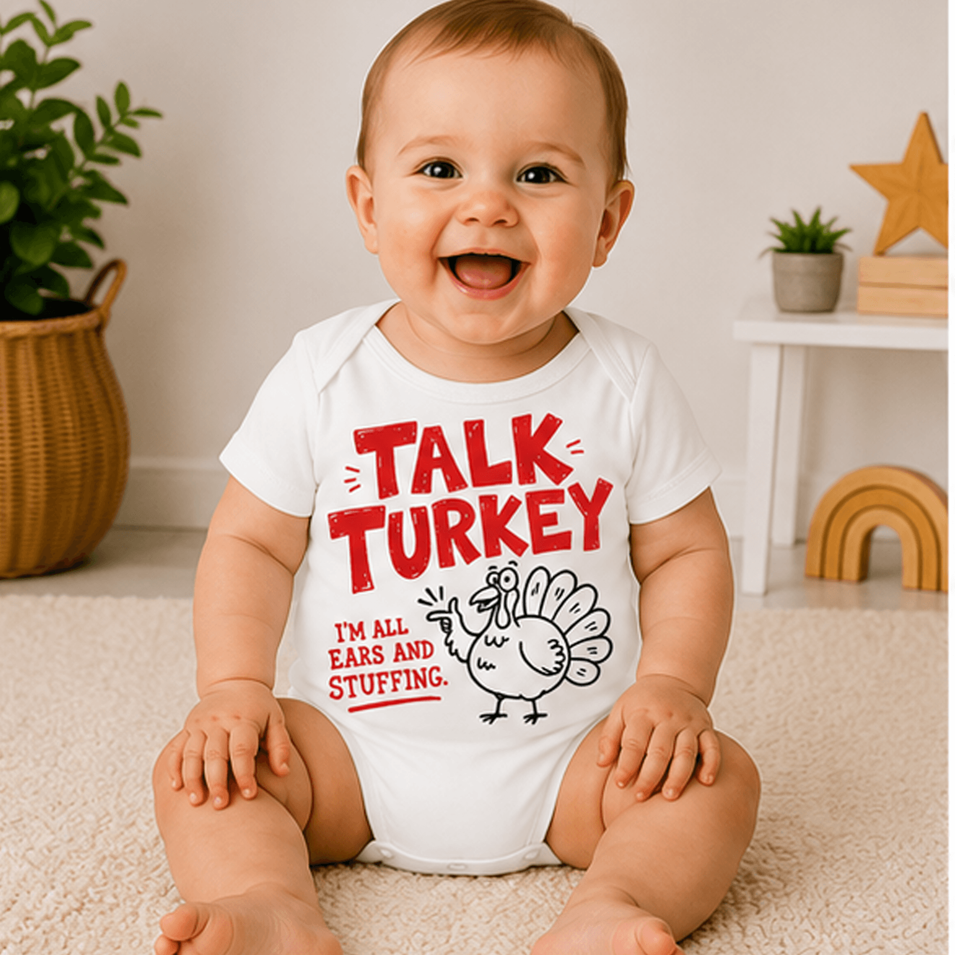 talk turkey baby shirt, i'm all ears and stuffing onesie, funny thanksgiving bodysuit, personalized turkey day gift