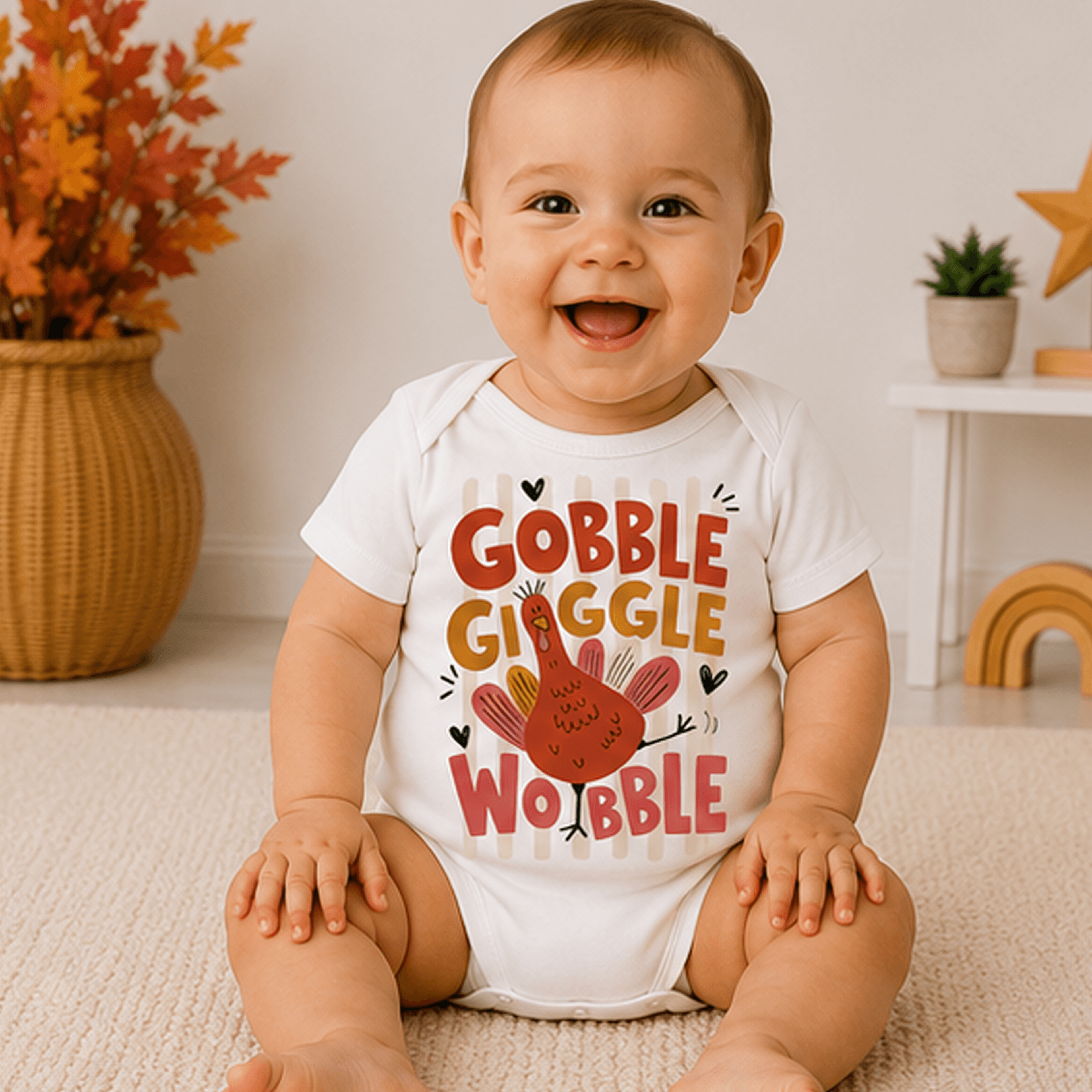 gobble giggle wobble baby shirt, thanksgiving baby bodysuit, cute turkey day onesie, november fall baby outfit gift